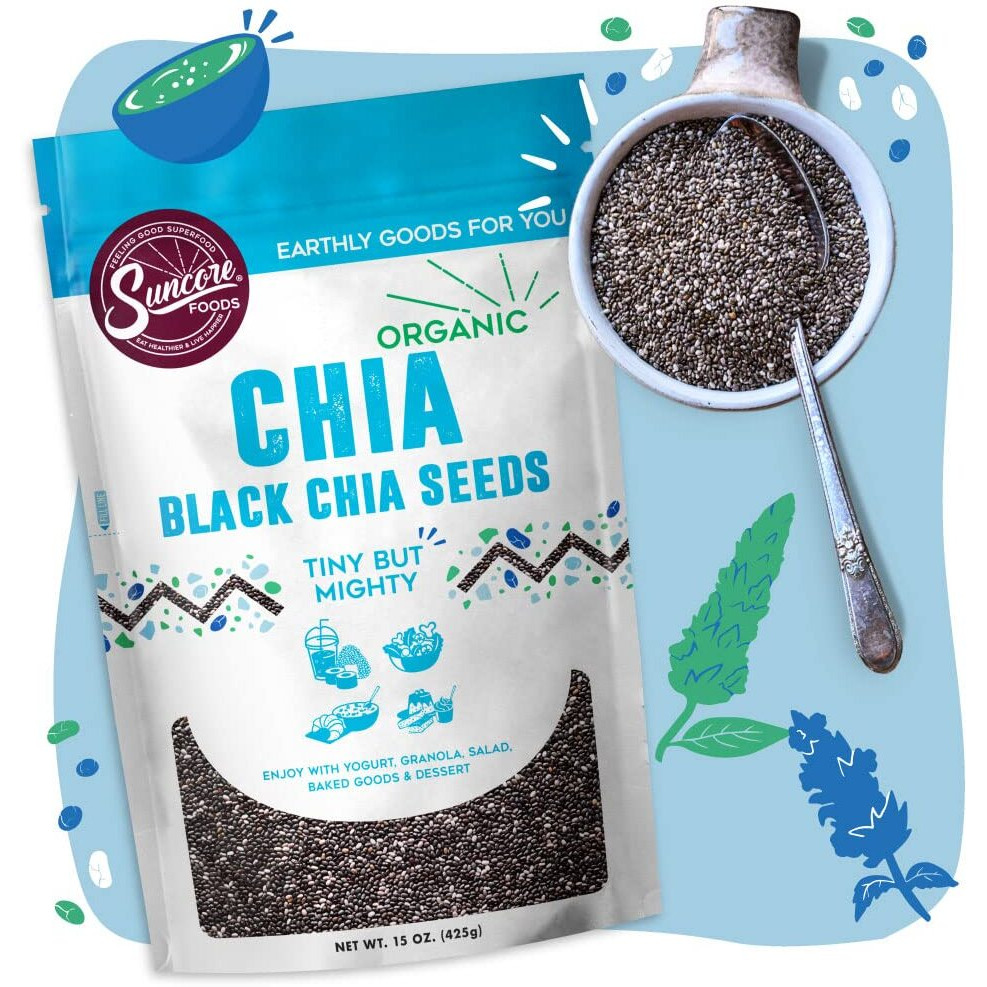 Suncore Foods Organic Black Chia Seeds, Gluten-Free, Non-Gmo, 15Oz (1 Pack)