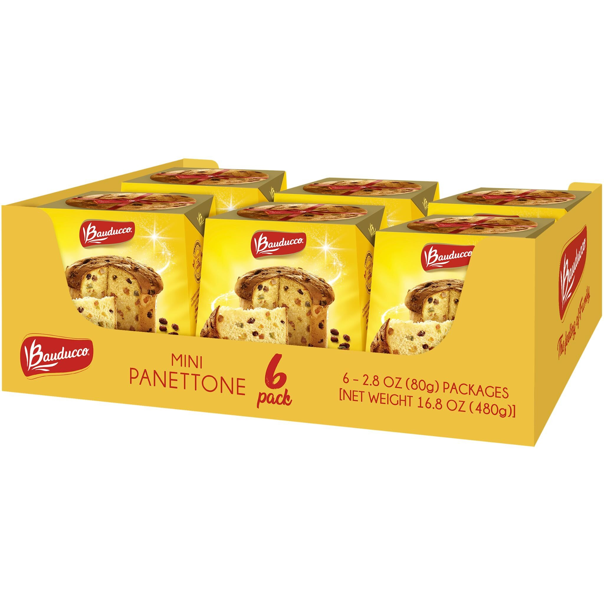 Bauducco Mini Panettone Classic, Moist & Fresh, Traditional Italian Recipe, Holiday Cake, 16.8Oz (Pack Of 6)
