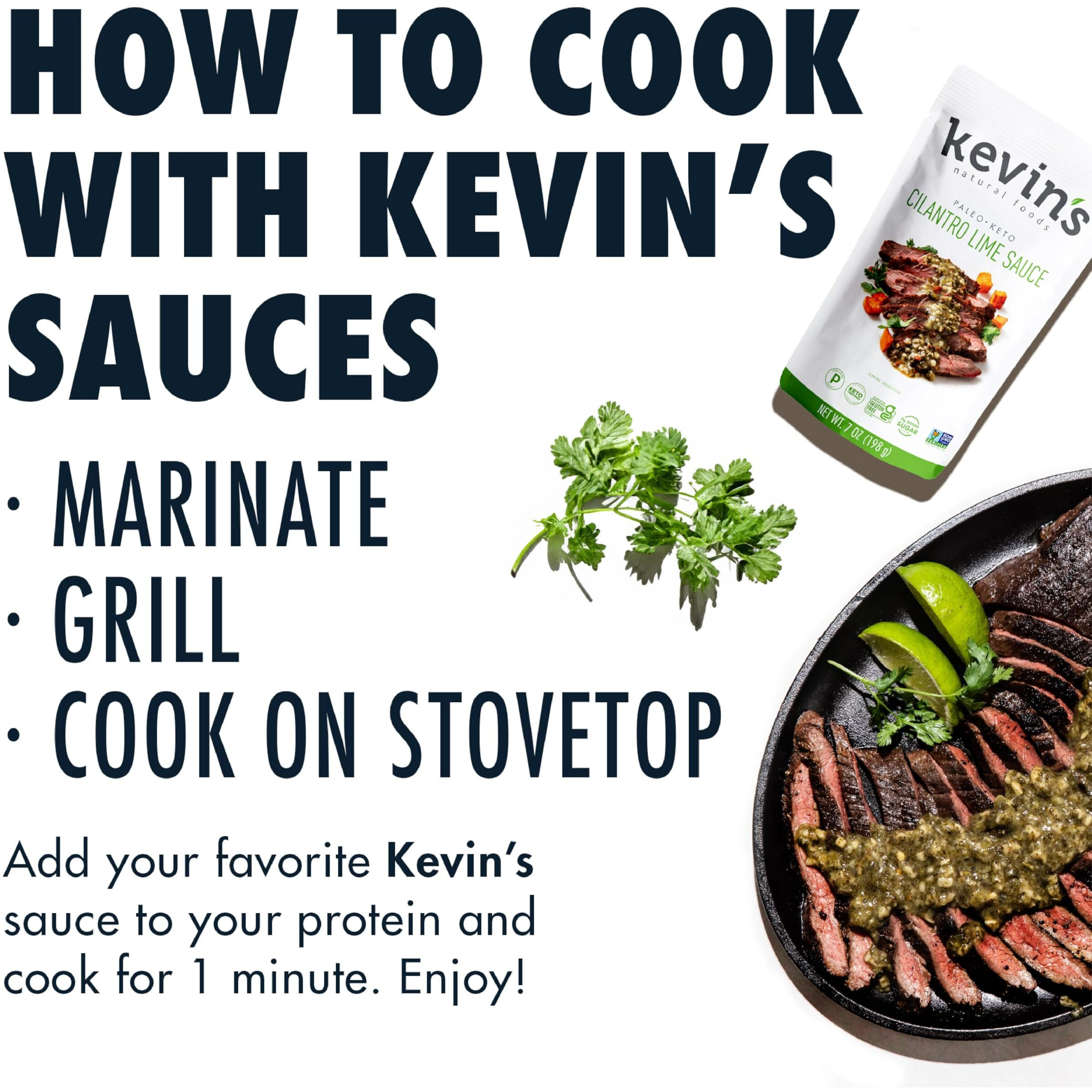 Kevin's Natural Foods Cilantro Lime Sauce - Keto And Paleo Simmer Sauce - Stir-Fry Sauce, Gluten Free, No Preservatives, Non-Gmo - 3 Pack (Cilantro Lime)
