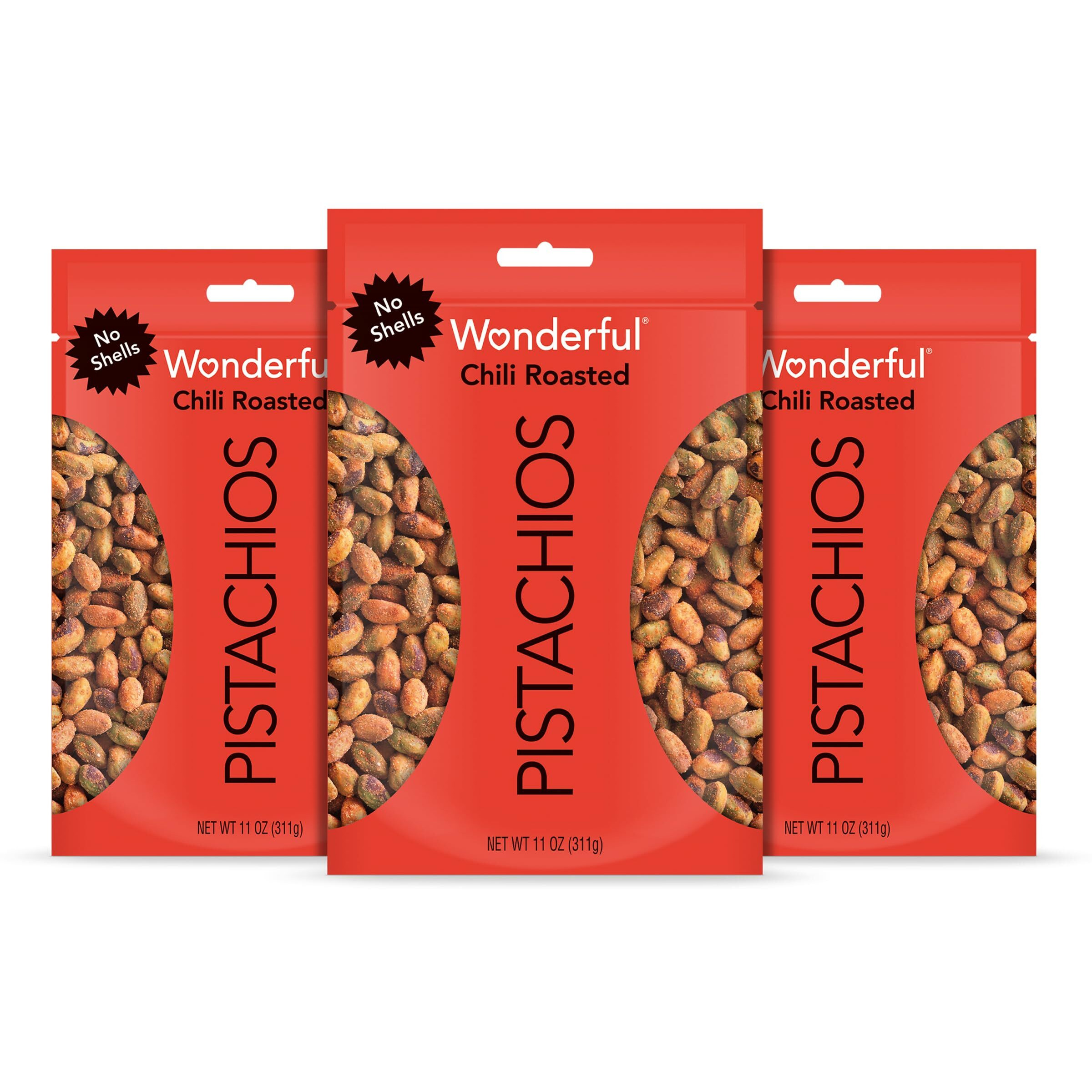 Wonderful Pistachios No Shells, Chili Roasted Nuts, 11 Ounce Bag (Pack Of 3), Protein Snacks, Gluten Free, Healthy Snacks For Adults