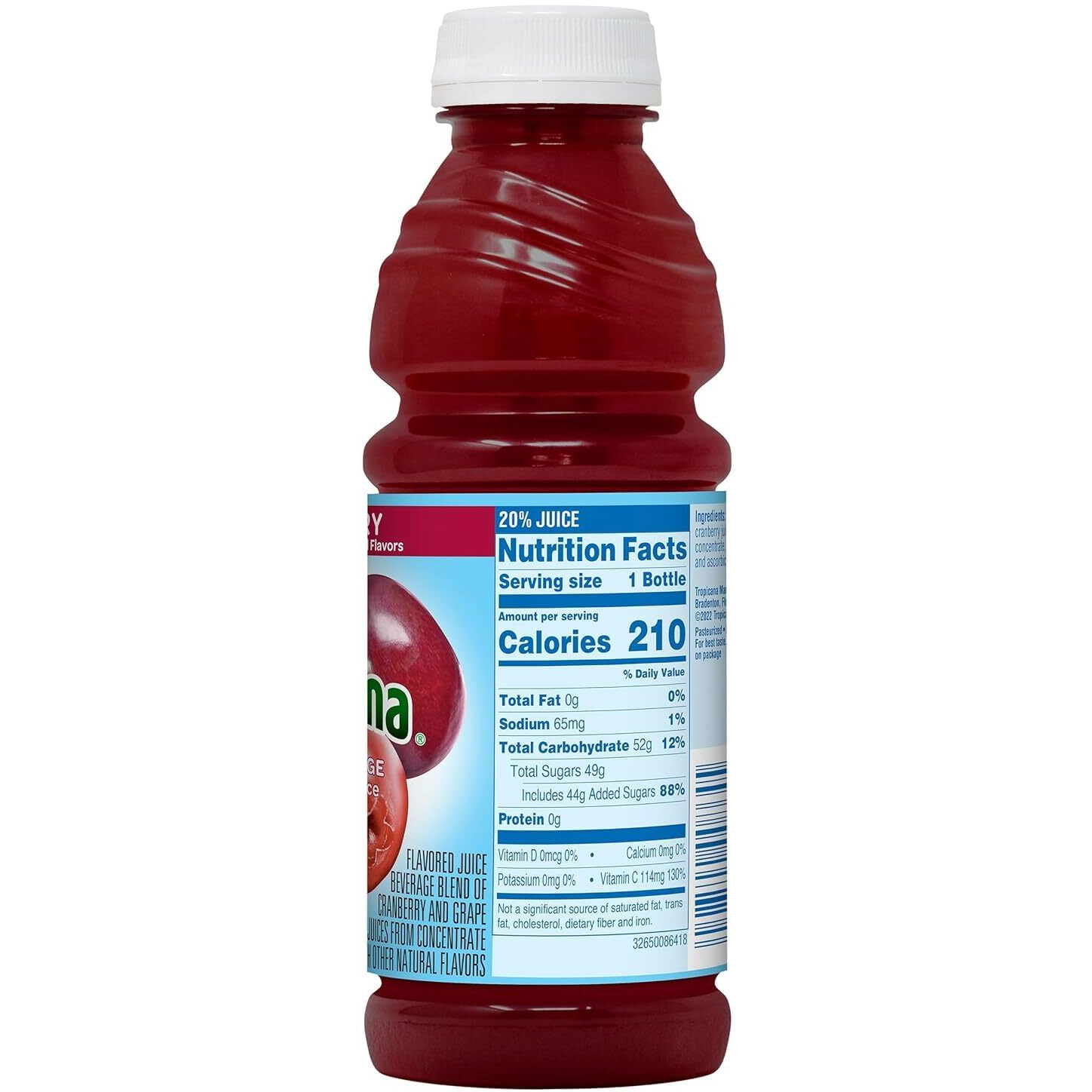 Tropicana Juice Beverage, Cranberry Juice, 15.2 Fl Oz (Pack Of 12) - Real Fruit Juices, Vitamin C Rich, No Added Sugars, No Artificial Flavors