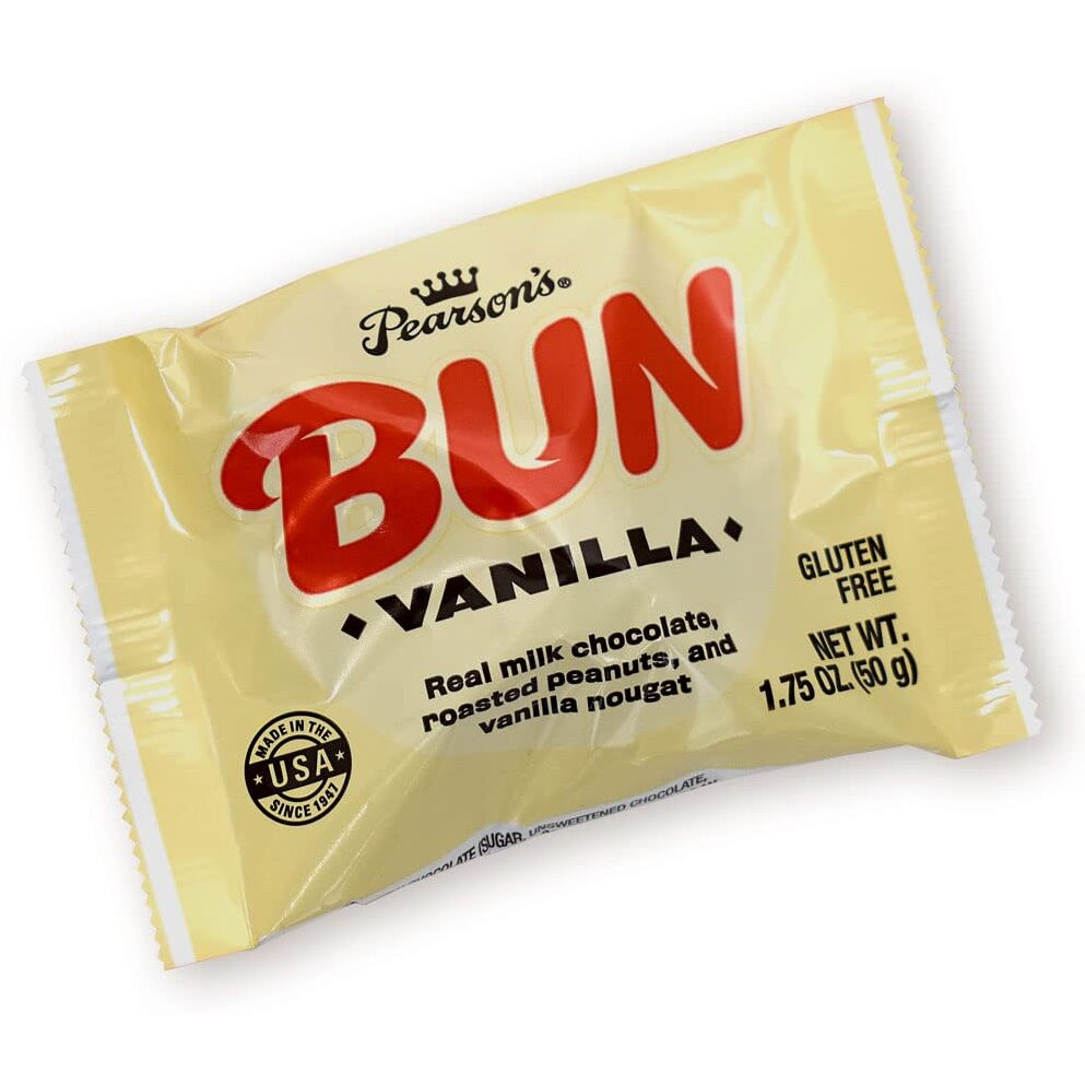 Pearson's Vanilla Bun Cluster Bar | Roasted Peanuts, Real Milk Chocolate, And Vanilla Nougat | Pack Of 24 | Individually Wrapped