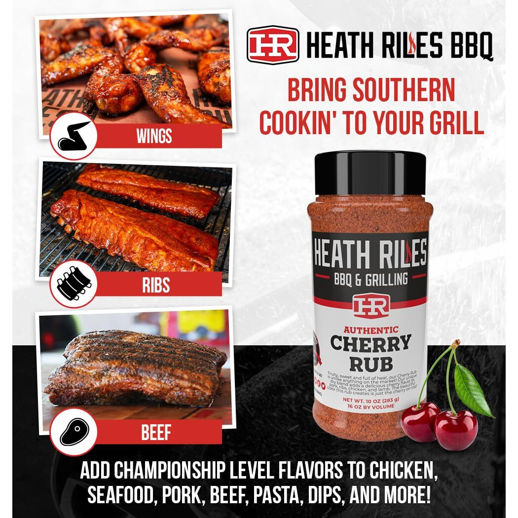 Heath Riles Bbq Rub - Cherry Bbq Seasoning Rub, Champion Pitmaster Recipe, Legendary Bbq Rubs For Smoking & Grilling, 70+ Bbq Championships, 10 Oz.