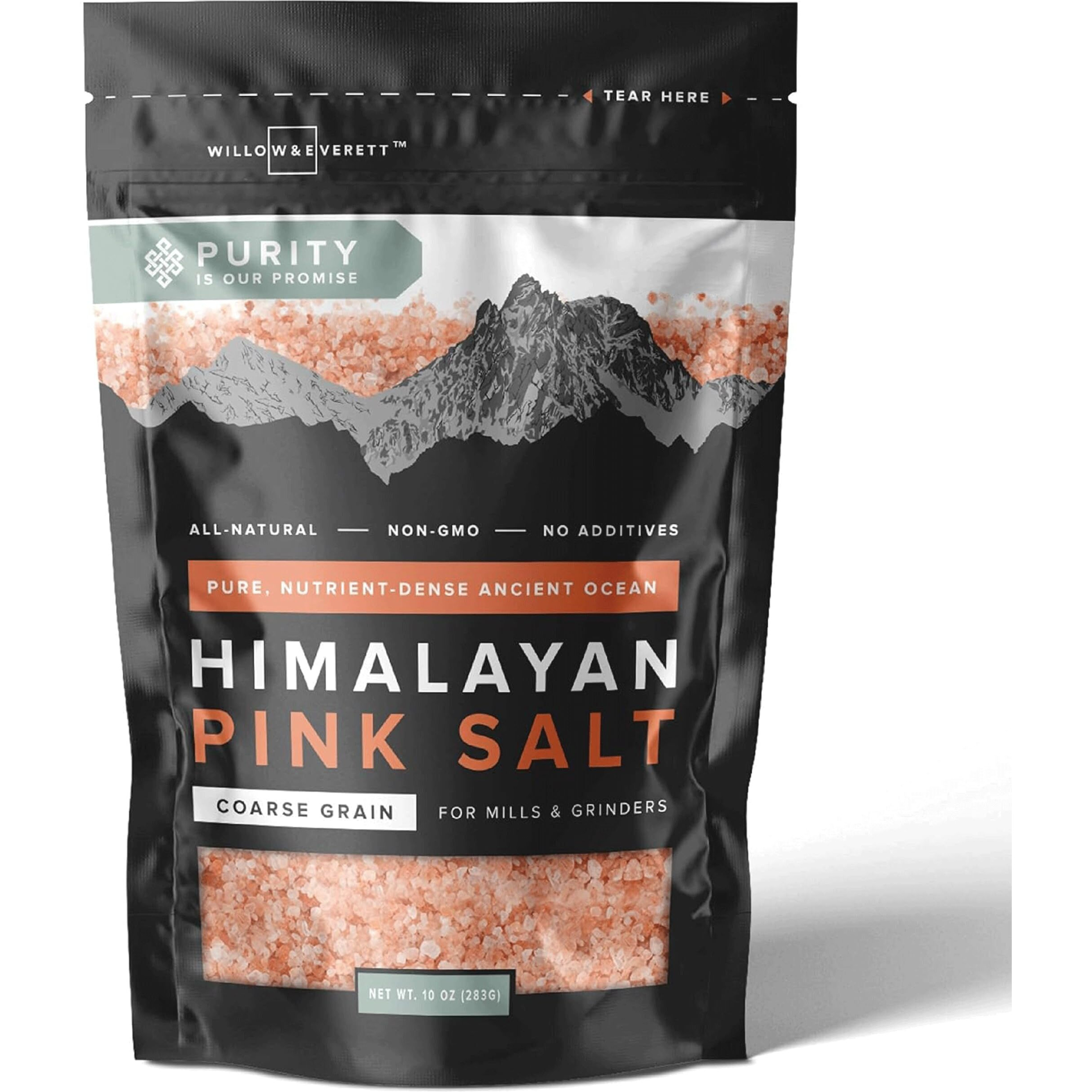 Willow & Everett Himalayan Pink Salt - Coarse Grain For Grinder Refill, 10Oz / 283G - Easy Pour Spout, Non-Gmo - Kosher Rock Salt For Cooking