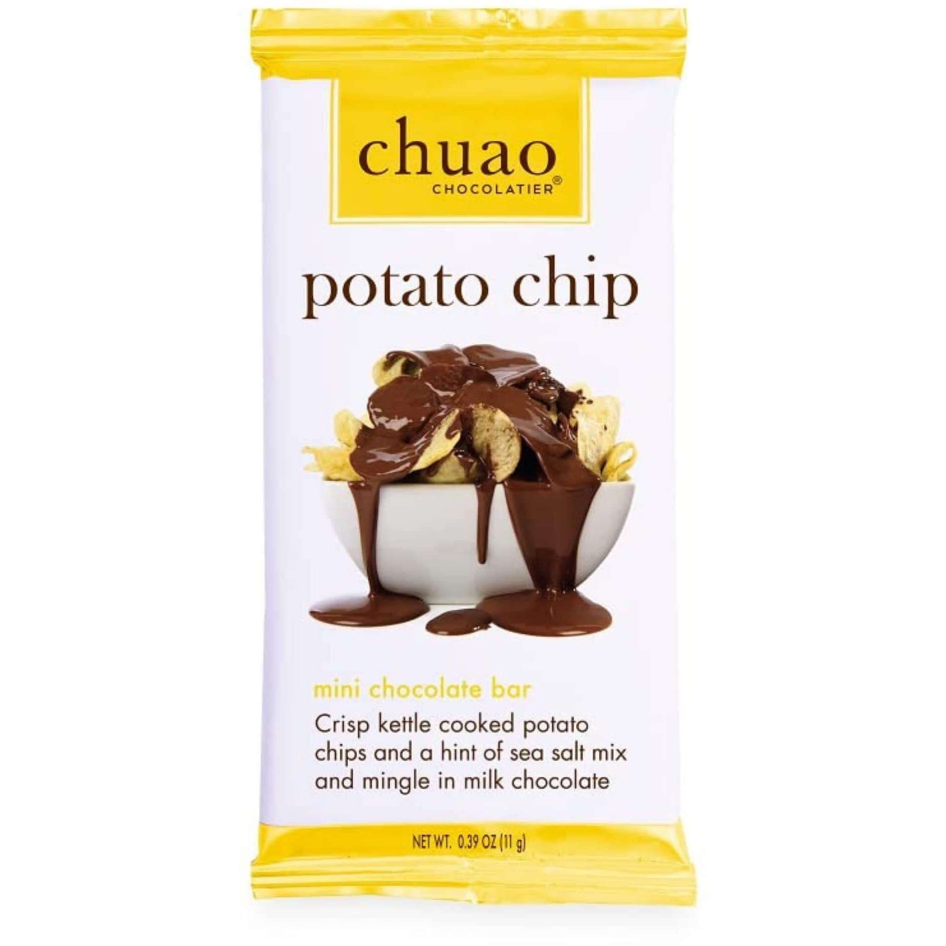Chuao Chocolatier Potato Chip Milk Chocolate Mini Bars | Gourmet No Preservatives | For Gift Baskets, Christmas, Birthday, Thank You, Care Package | 24 Pack, 0.39 Oz Each