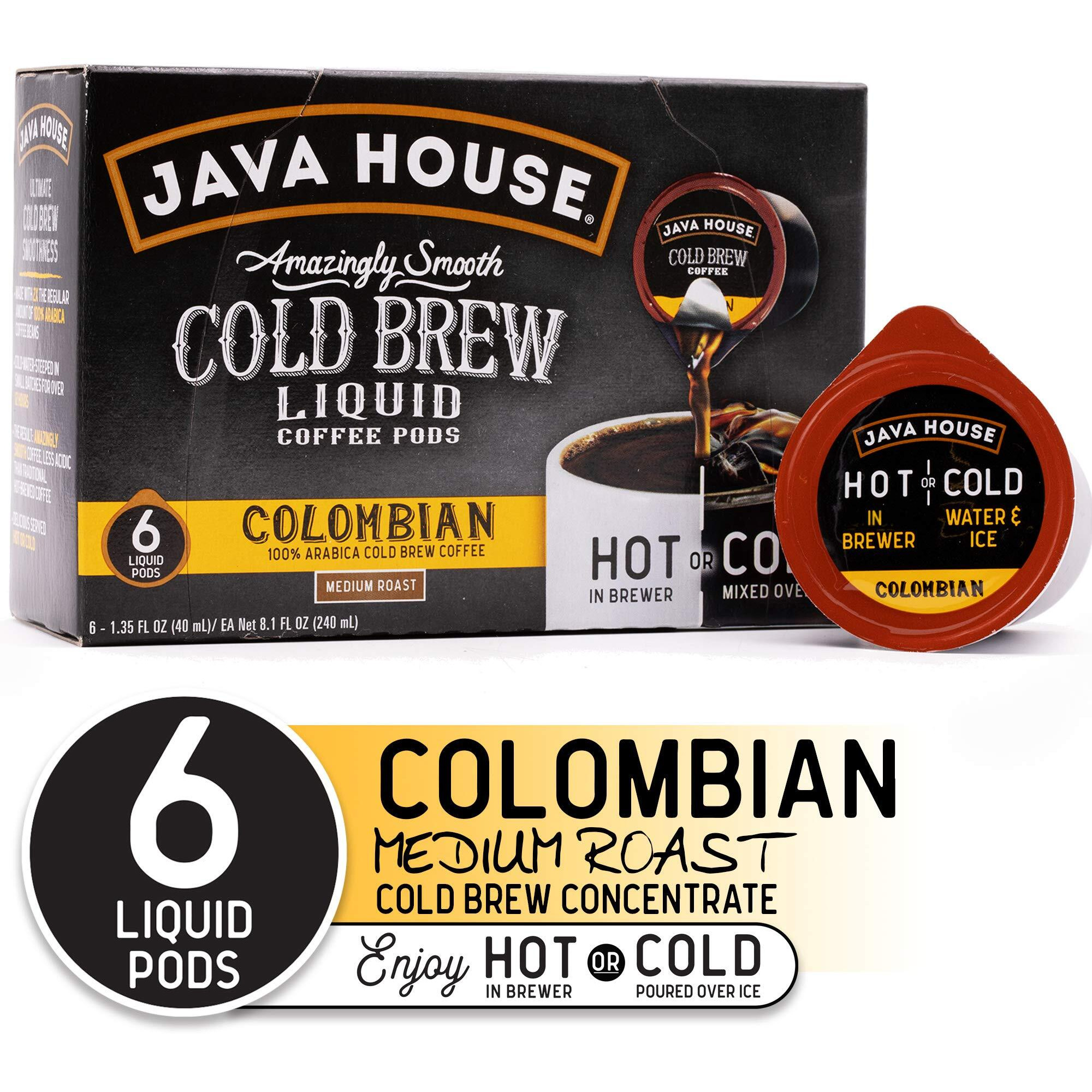 Java House Cold Brew Coffee, Colombian Medium Roast Coffee Concentrate Liquid Pods - 1.35 Fluid Ounces (6 Count) Enjoy Hot Or Iced