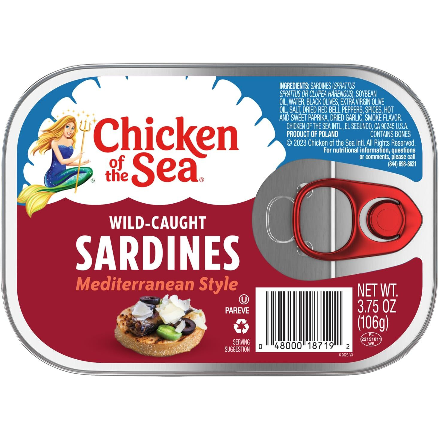 Chicken Of The Sea Sardines, 3.75 Ounce Cans (Pack Of 18), Mediterranean Style, Wild Caught Sardines, Packaging May Vary