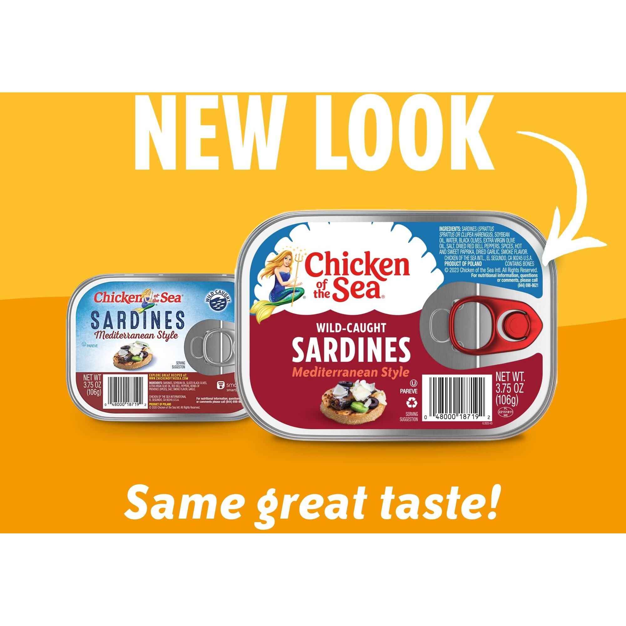 Chicken Of The Sea Sardines, 3.75 Ounce Cans (Pack Of 18), Mediterranean Style, Wild Caught Sardines, Packaging May Vary