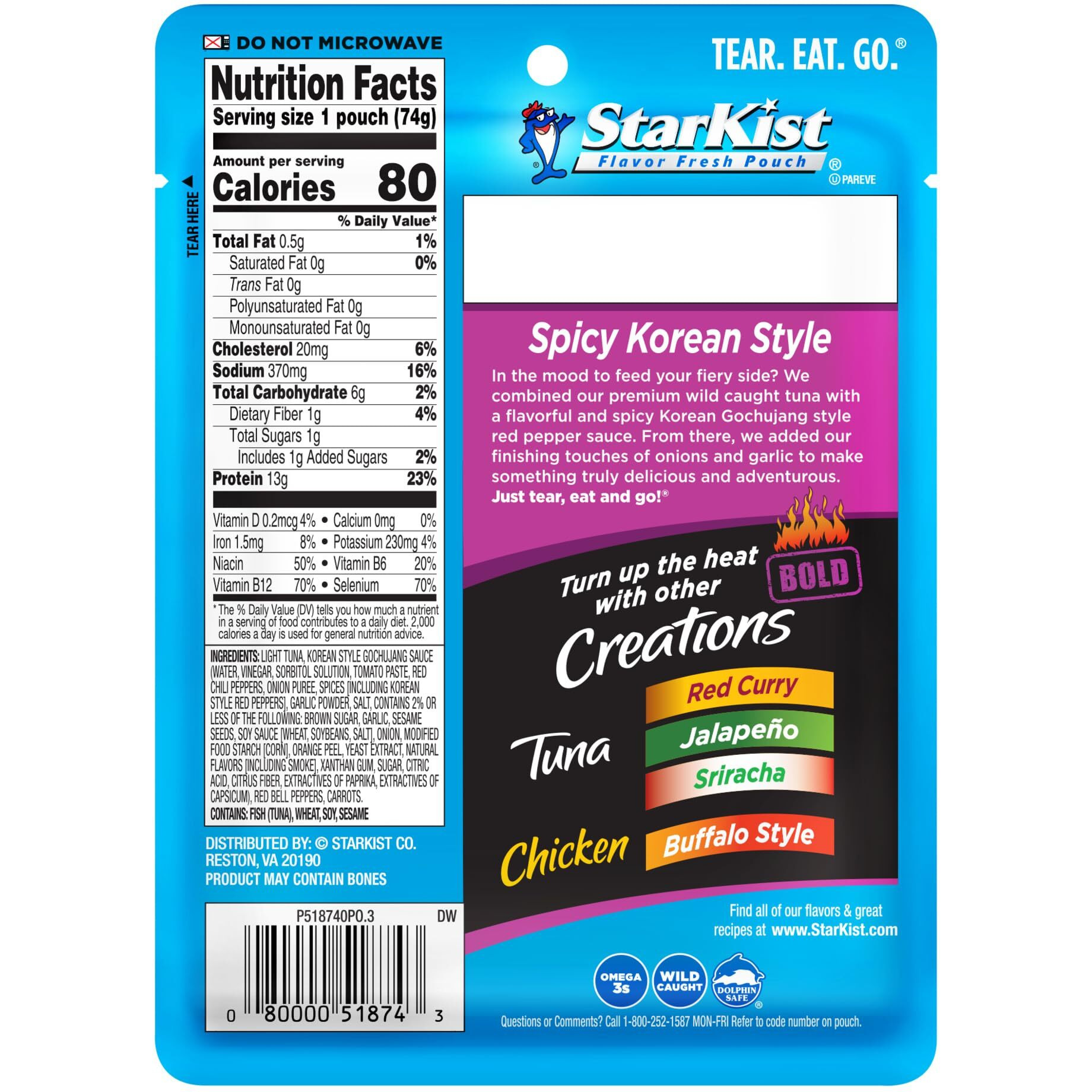 Starkist Tuna Creations Bold Spicy Korean Style With Gochujang, 2.6 Oz, Pack Of 24