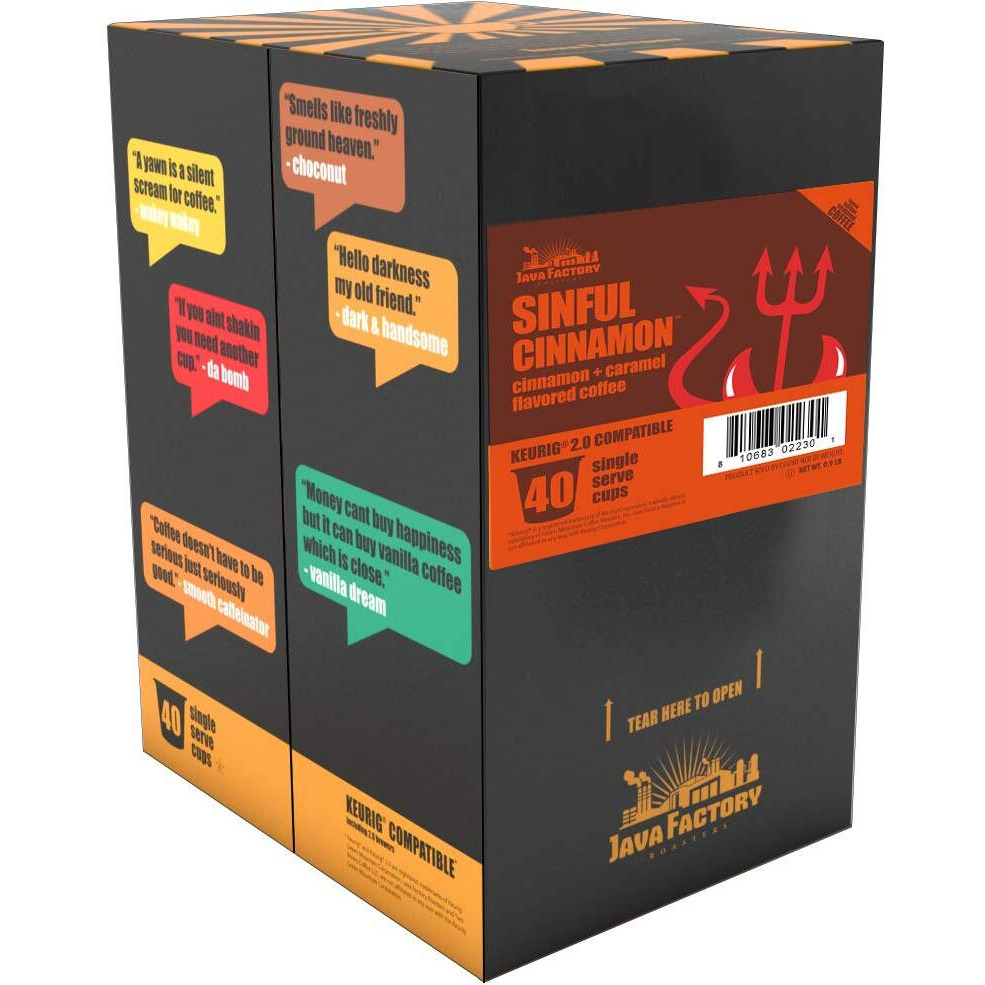 Java Factory Coffee Pods Cinnamon Flavored Coffee Compatible With K Cup Brewers Including 2.0, Sinful Cinnamon, 40 Count