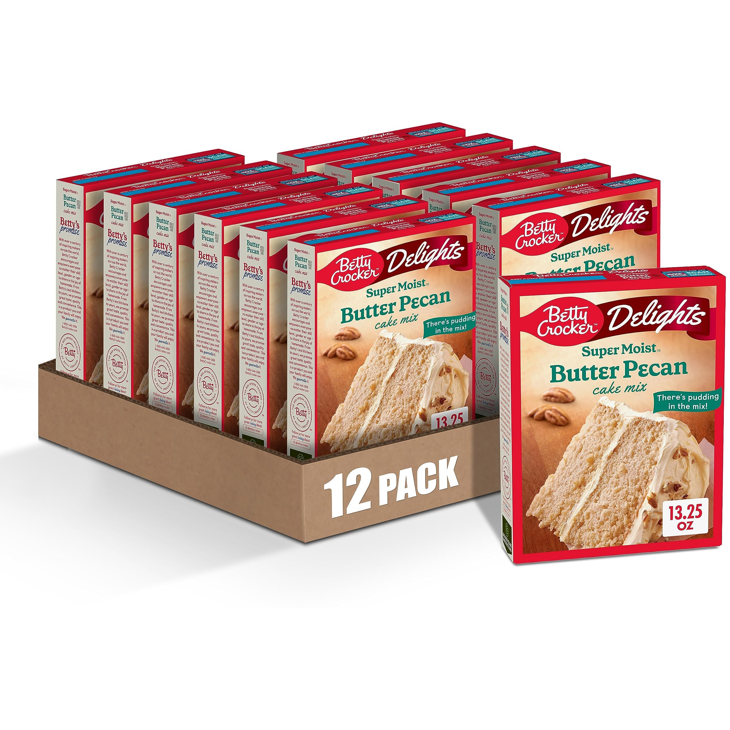 Betty Crocker Delights Super Moist Butter Pecan Cake Mix, 13.25 Oz. (Pack Of 12)