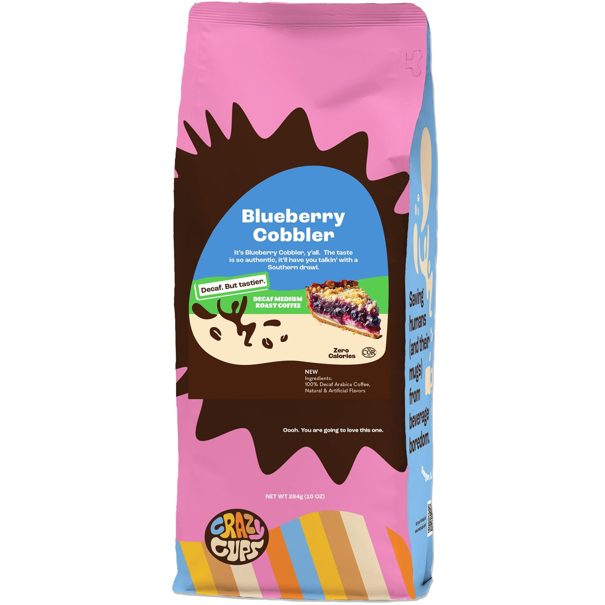 Crazy Cups Flavored Ground Decaf Blueberry Coffee, Decaffeinated Blueberry Cobbler Coffee In 10 Oz Bag, For Brewing Flavored Hot Or Iced Coffee, (Pack Of 1)