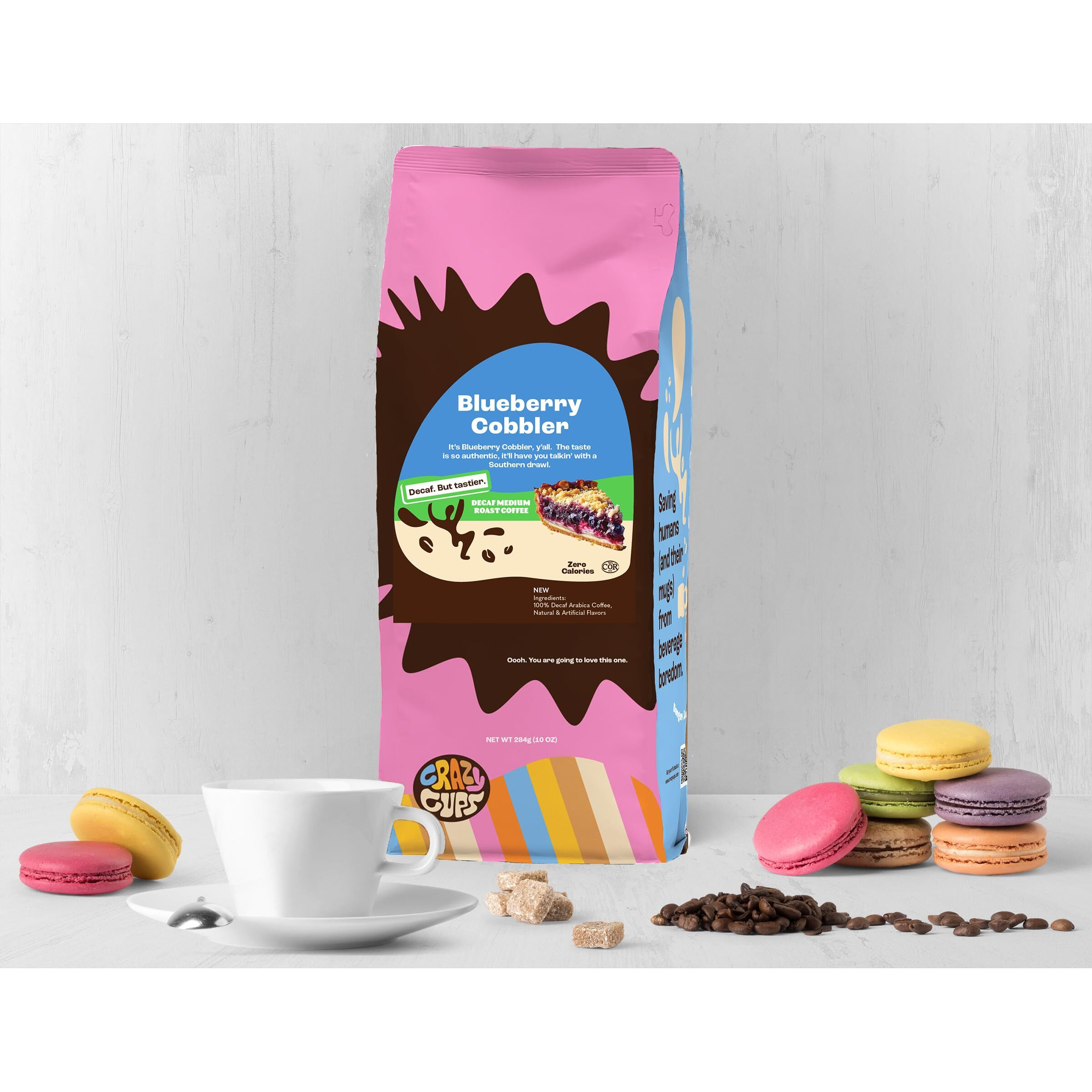 Crazy Cups Flavored Ground Decaf Blueberry Coffee, Decaffeinated Blueberry Cobbler Coffee In 10 Oz Bag, For Brewing Flavored Hot Or Iced Coffee, (Pack Of 1)