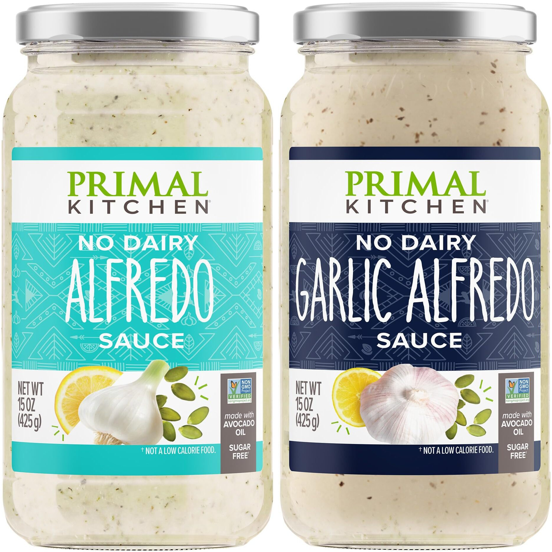 Primal Kitchen No-Dairy Alfredo Pasta Sauce 2-Pack, No Added Sugar, Includes 1 Alfredo Sauce & 1 Garlic Alfredo Sauce