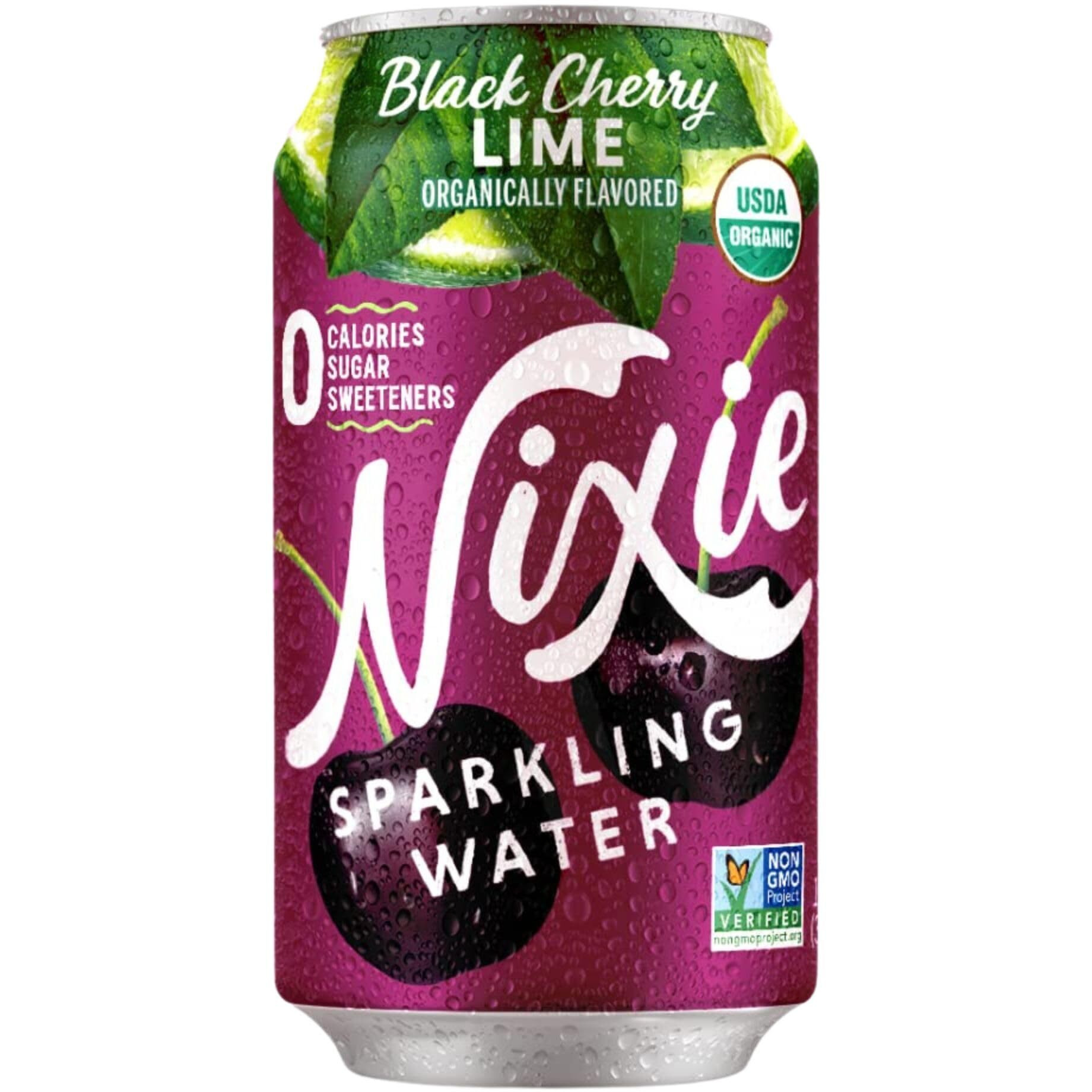 Nixie Sparkling Water, Black Cherry Lime | 12 Fl Oz Cans, 24 Pack | Organic, Vegan, Non-Gmo, Gluten Free, 0 Calories, 0 Sugar, 0 Sodium