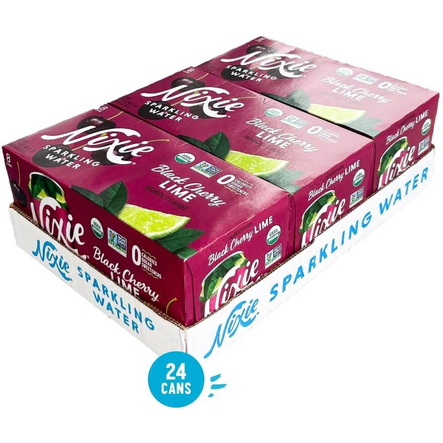 Nixie Sparkling Water, Black Cherry Lime | 12 Fl Oz Cans, 24 Pack | Organic, Vegan, Non-Gmo, Gluten Free, 0 Calories, 0 Sugar, 0 Sodium