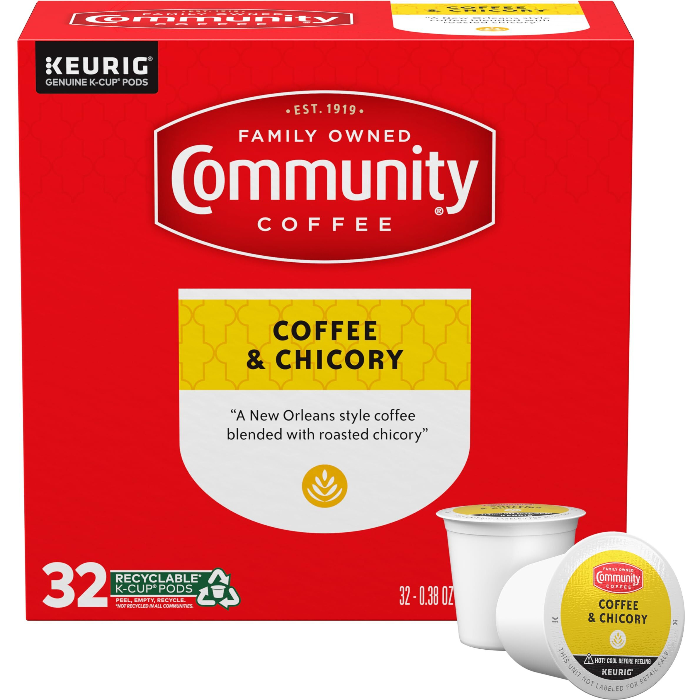 Community Coffee Coffee And Chicory Medium-Dark Roast Single Serve Keurig K-Cup Pods 32 Ct Box