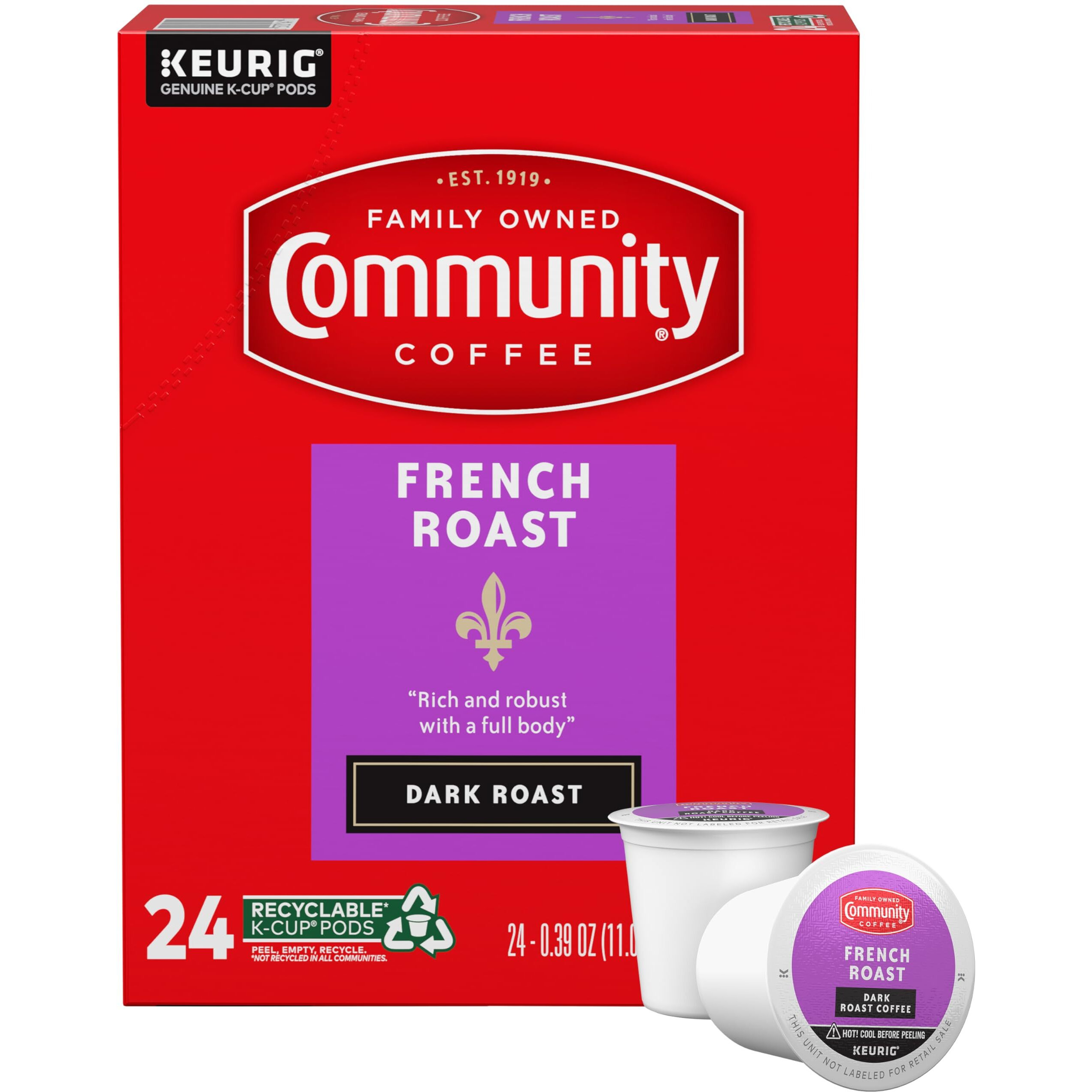 Community Coffee French Roast 24 Count Coffee Pods, Extra Dark Roast, Compatible With Keurig 2.0 K-Cup Brewers, 24 Count (Pack Of 1)