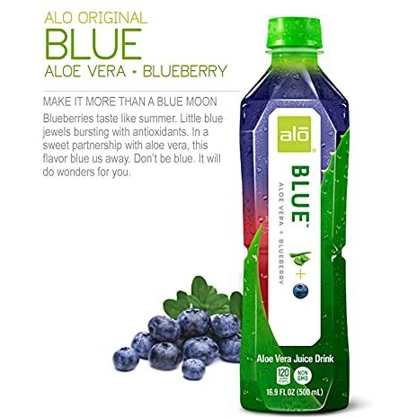 Alo Aloe Vera Juice Drink | Blue - Aloe Vera + Blueberry | 16.9 Fl Oz, Pack Of 12 | Plant-Based Drink With Real Aloe Pulp