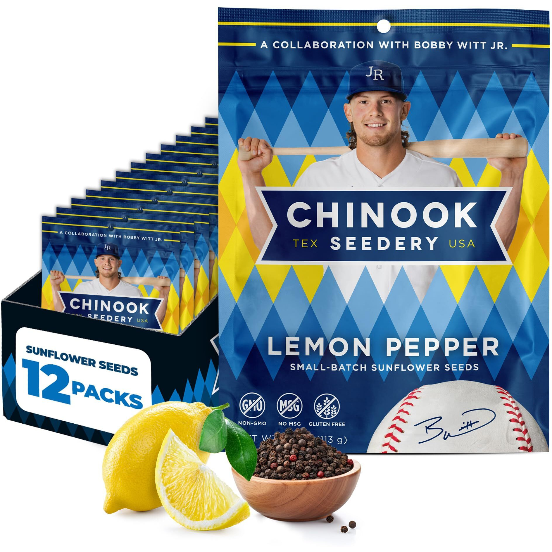 Chinook Seedery Roasted Jumbo Sunflower Seeds - Keto Snacks, Gluten-Free, Non-Gmo, Lemon Pepper 4 Oz (12-Pack)