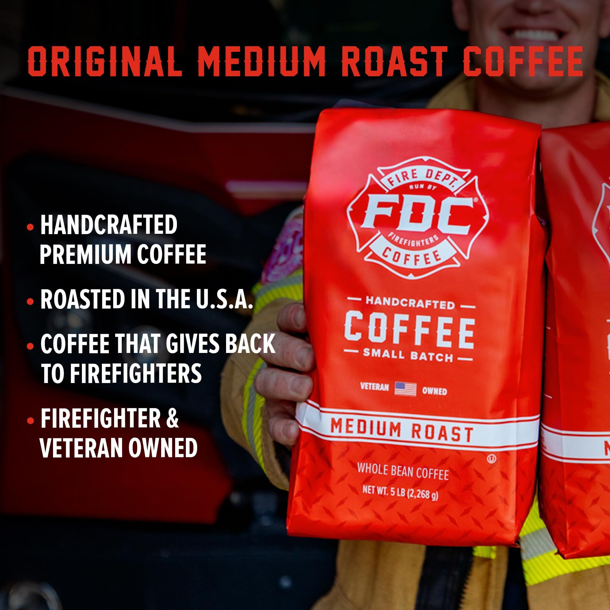 Fire Department Coffee - Gives Back To Firefighters - Balanced & Smooth Original Medium Roast Coffee Beans - Roasted In The Usa - Premium Whole Bean Bulk Coffee - Veteran Owned - 5 Lb