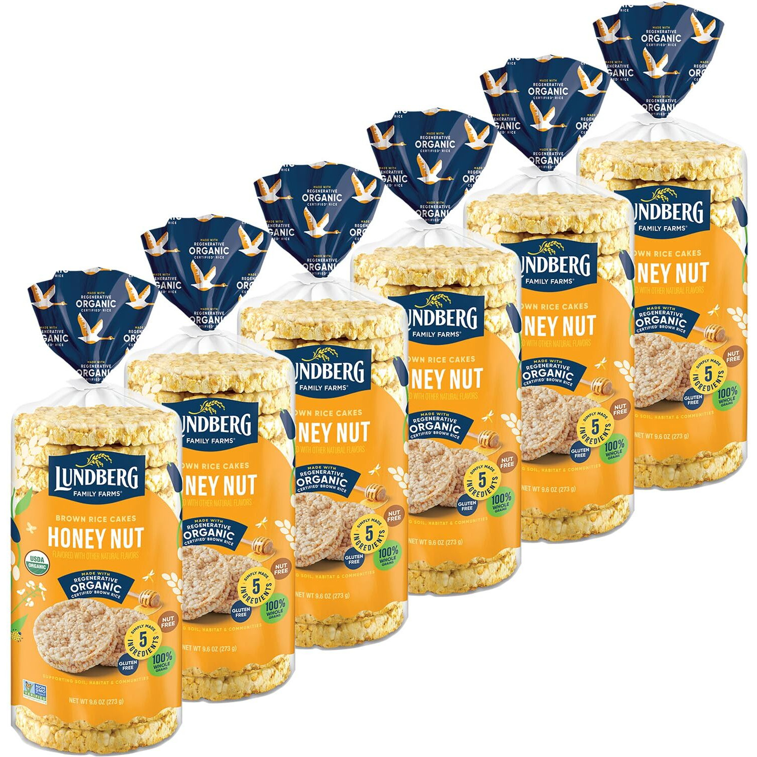 Lundberg Rice Cakes - Organic Whole Grain Honey Nut Rice Cakes, Healthy Snacks For Adults And Kids, Gluten-Free Snacks, Organic Snacks, Vegan, 9.6 Oz (Pack Of 6)