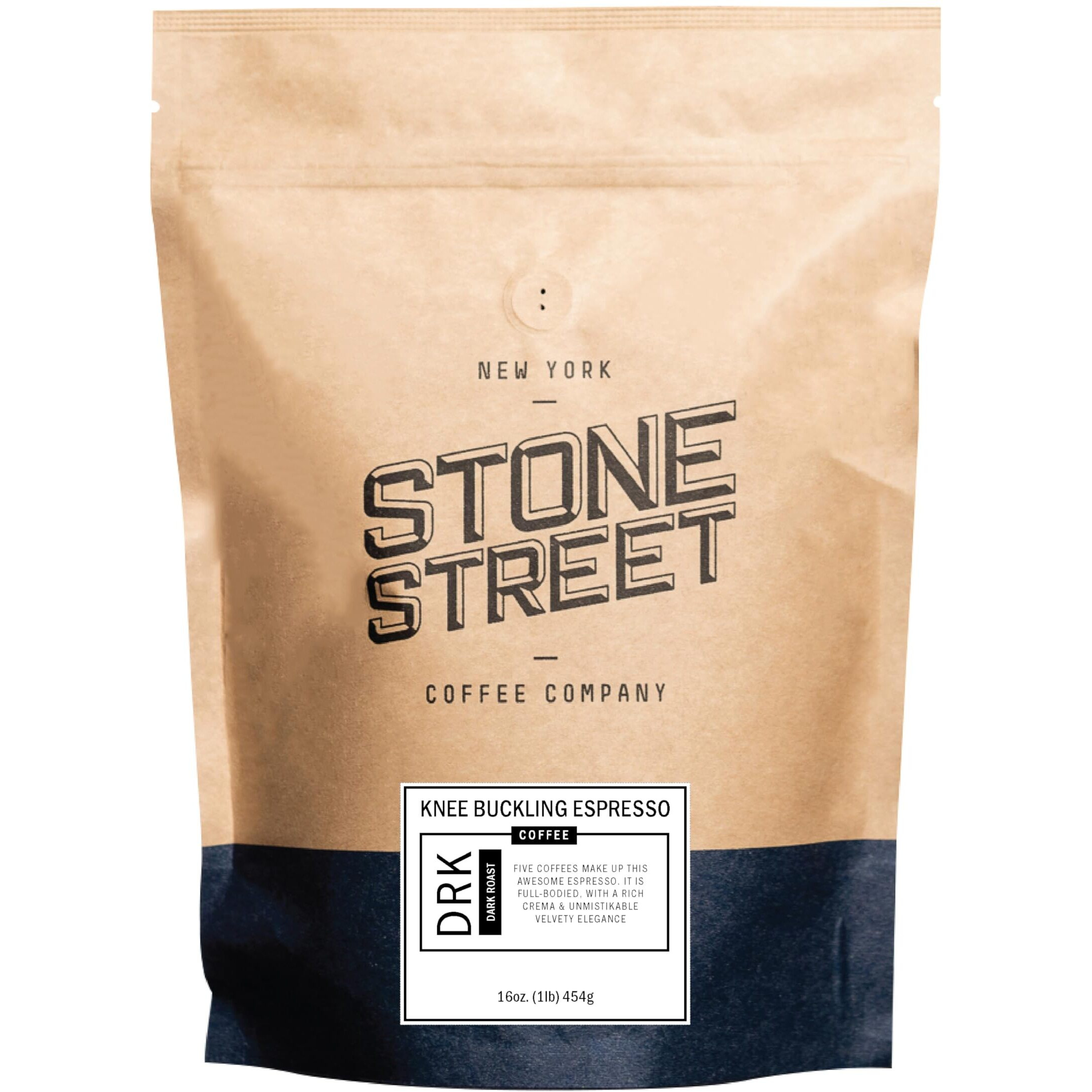 Stone Street Knee Buckling Espresso Coffee, Ground, High Caffeine Blend, Dark Roast, 1 Lb