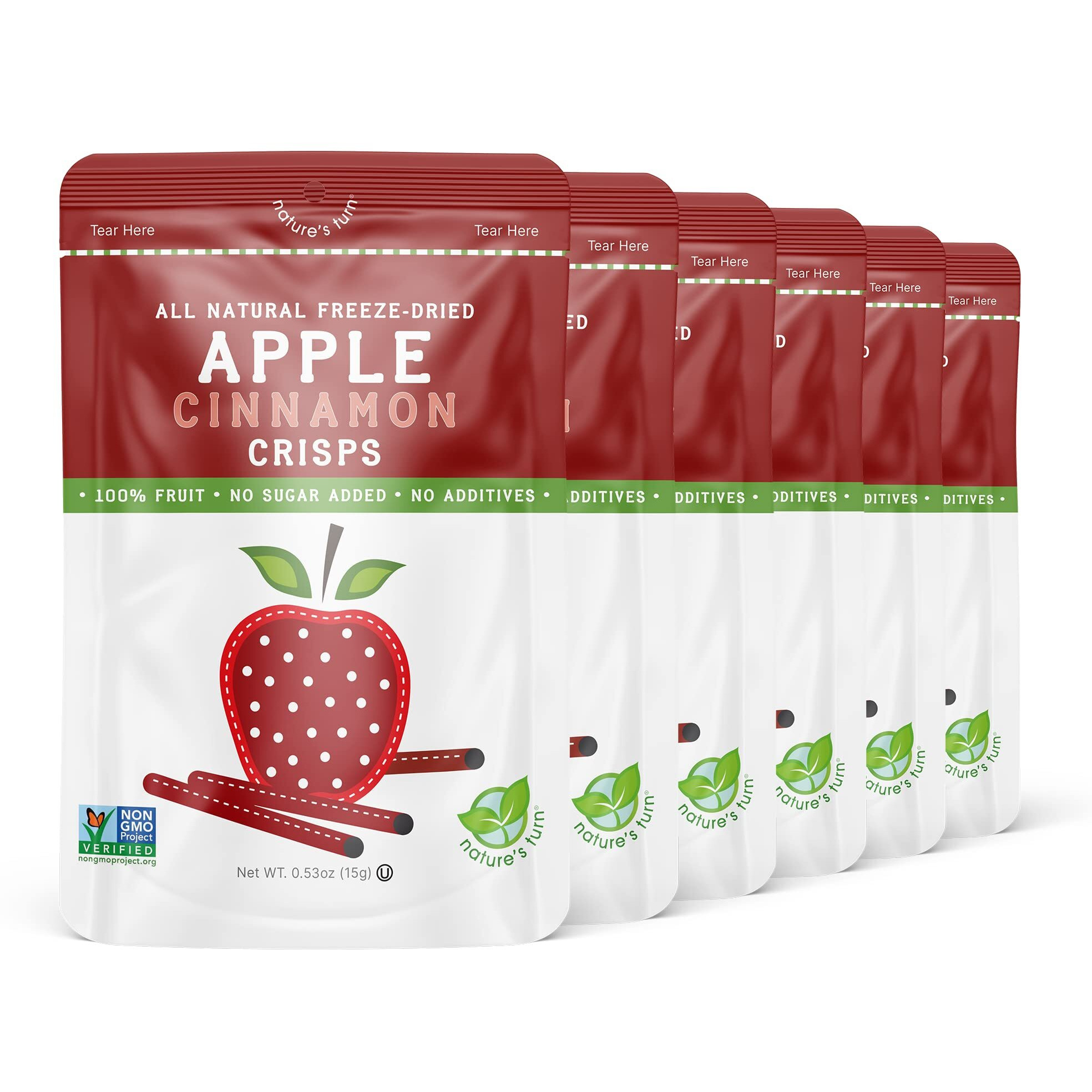 Nature's Turn Freeze-Dried Fruit Snacks, Apple Cinnamon Crisps, Pack Of 6 (0.53 Oz Each)