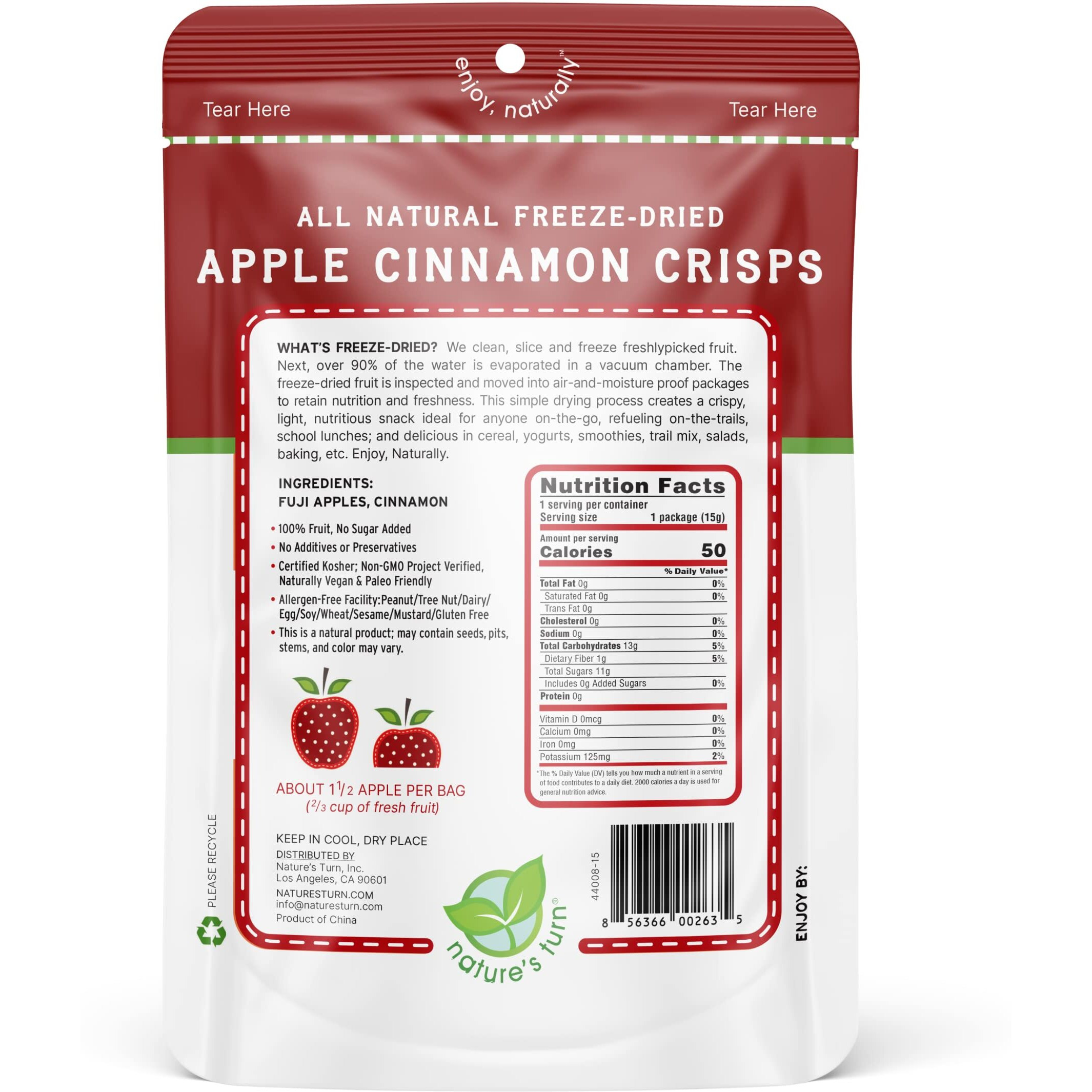 Nature's Turn Freeze-Dried Fruit Snacks, Apple Cinnamon Crisps, Pack Of 6 (0.53 Oz Each)