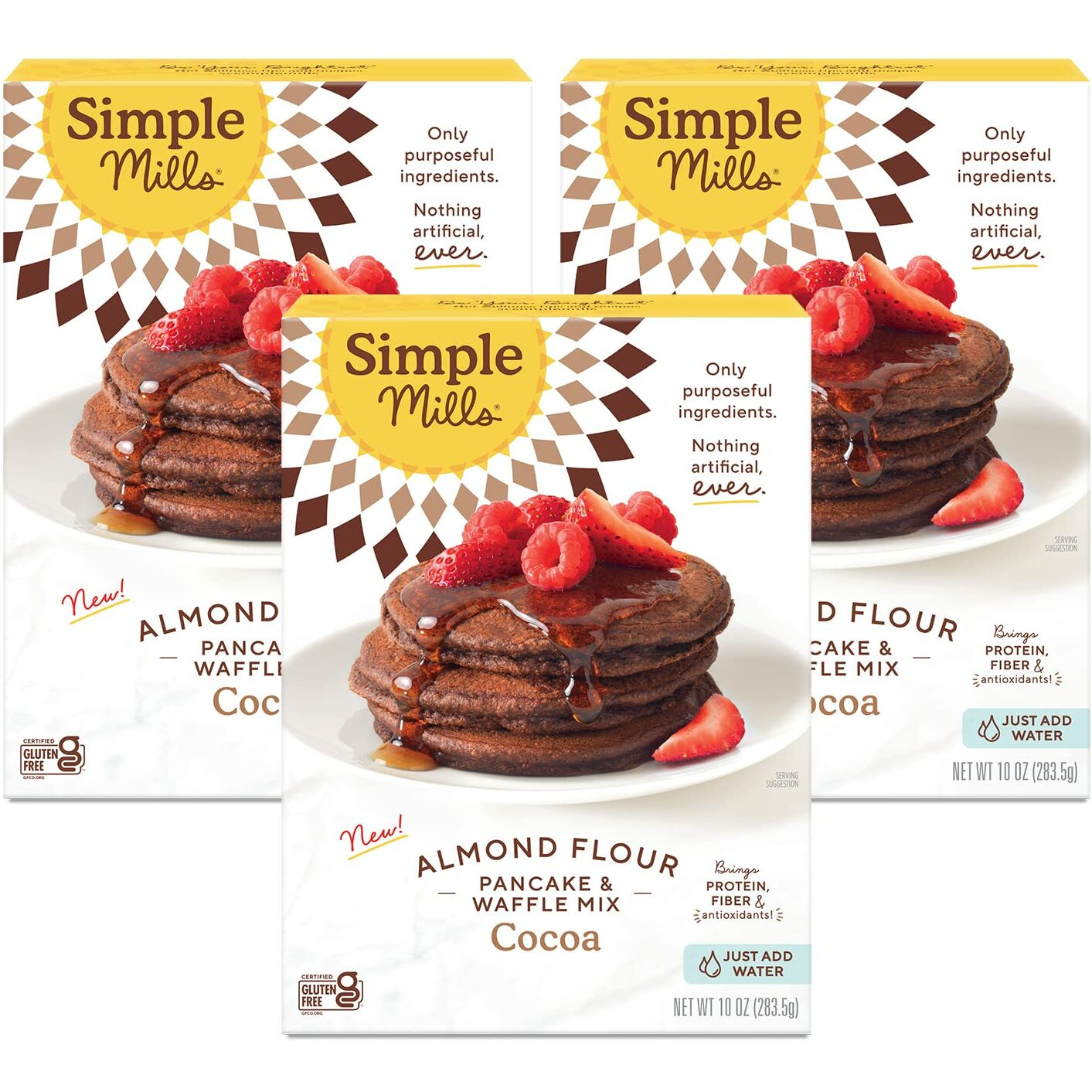 Simple Mills Cocoa Pancake And Waffle Mix, Just Add Water, Gluten Free, Paleo Friendly, Breakfast, 10 Oz (3 Pack)