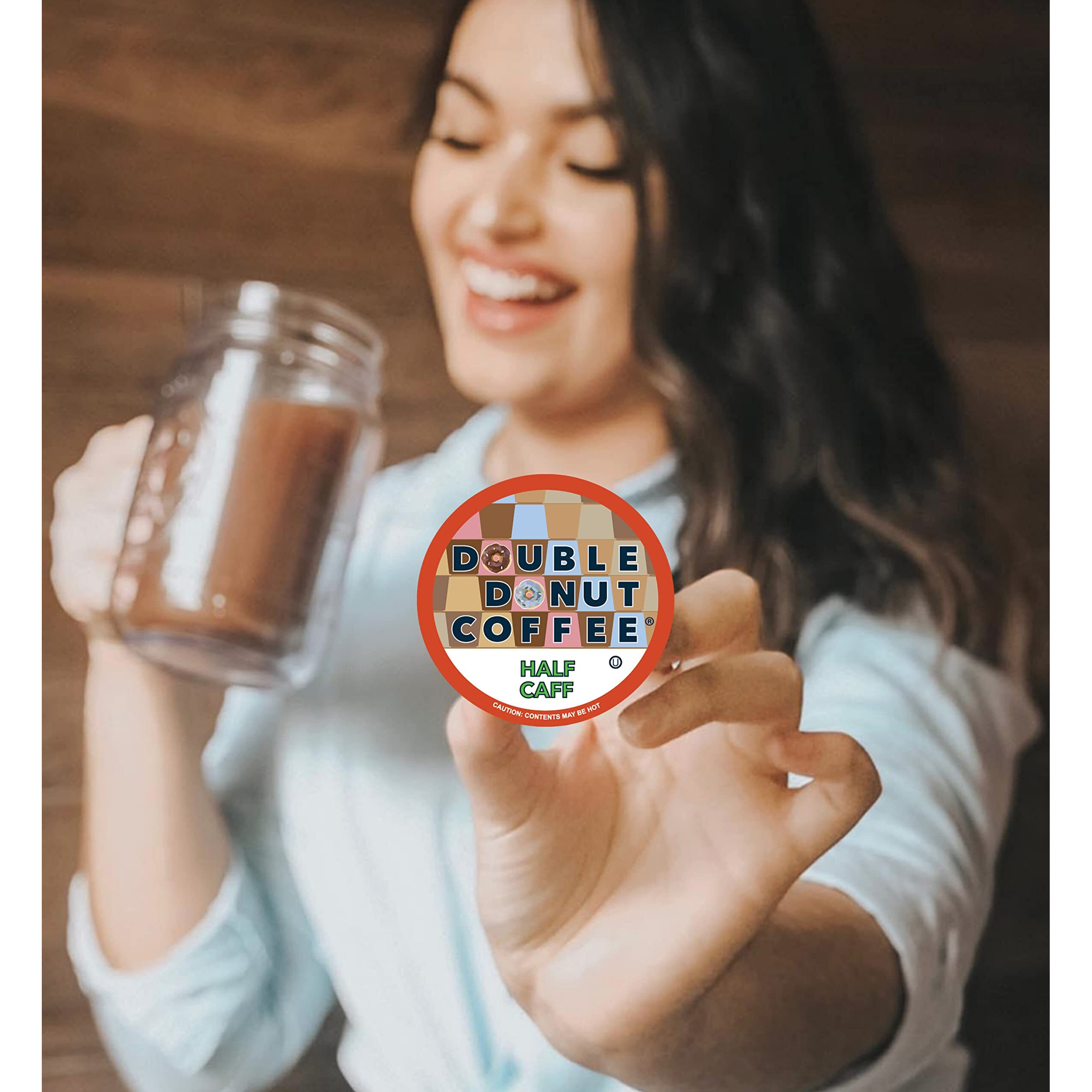 Double Donut Half Caff Coffee Pods, Single Serve Half Caffeine Coffee Pods For Keurig K Cup Brewers, Medium Roast, 24 Count Pack Of 2