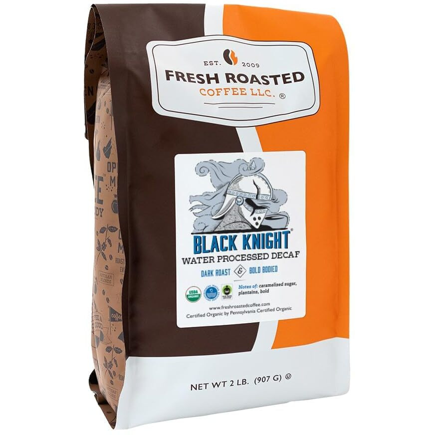 Fresh Roasted Coffee, Fair Trade Organic Black Knight Water Processed Decaf, 2 Lb (32 Oz), Dark Roast, Kosher, Whole Bean