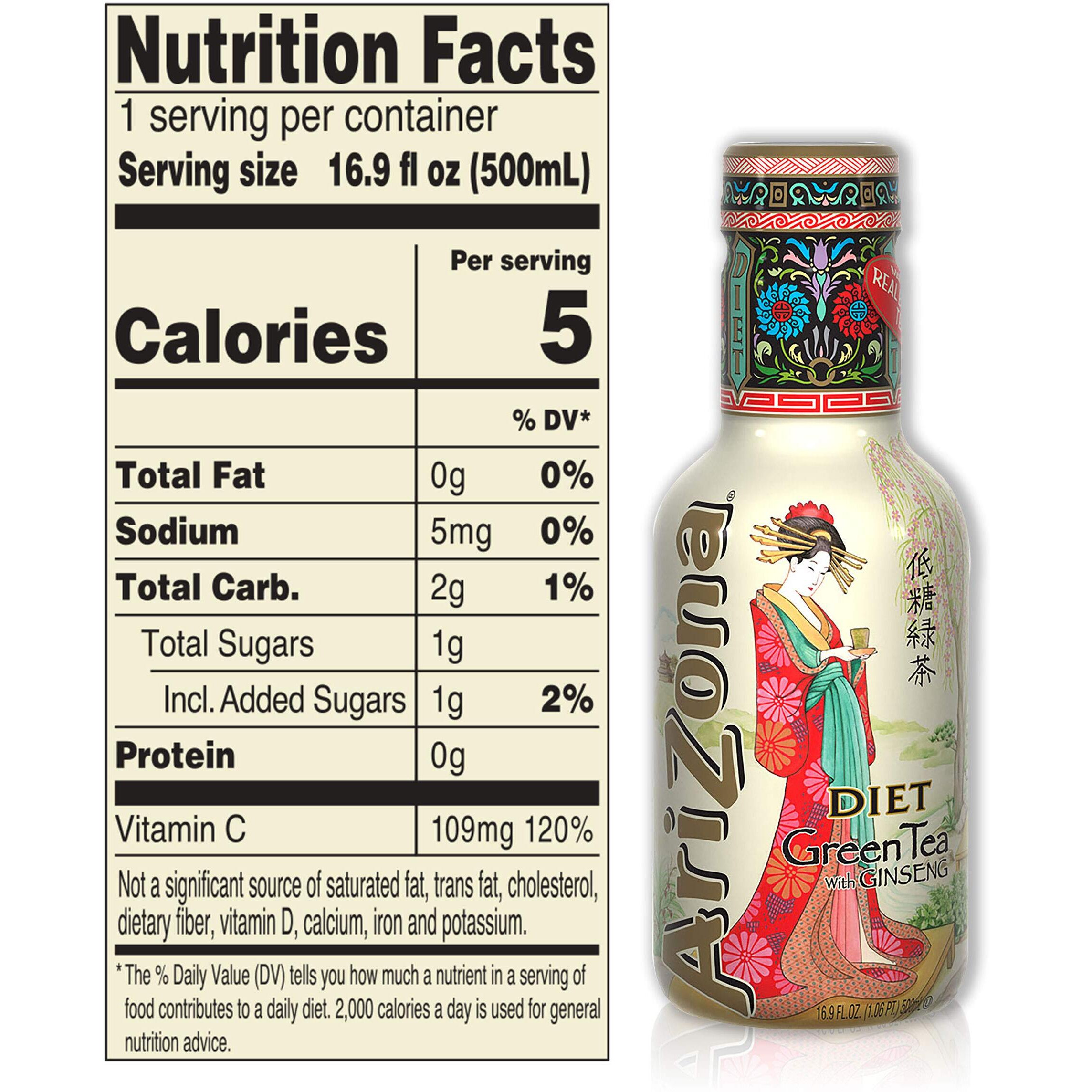 Arizona Low Calorie Diet Green Tea, 16.9 Fl Oz (Pack Of 20)