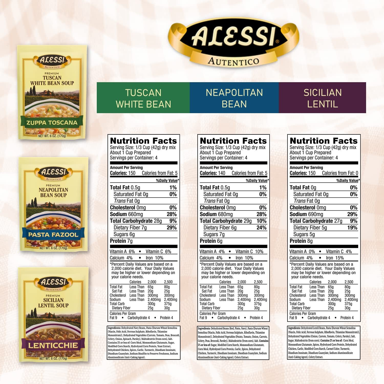 Alessi Autentico Premium Soups, Traditional Flavors, 6Oz (Variety, Pack Of 3)