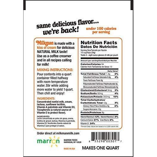 Milkman Low-Fat Milk - Dry Milk Powder - Real Milk, Real Convenient With 8G Of Protein Per Serving - Contains Vitamins A&D, Natural Dry Milk - Shelf Stable, Hormone Free, Kosher, Easy To Store - Made In The Usa - 4 Servings / 32 Oz (4 Pack)