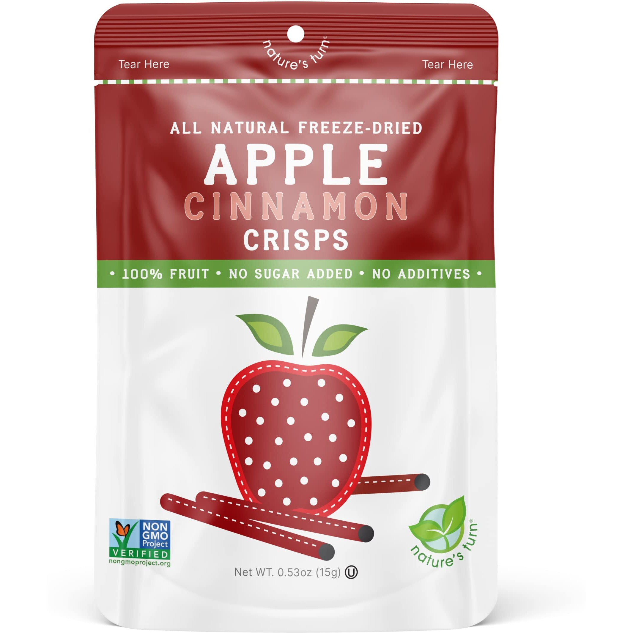 Nature's Turn Freeze-Dried Fruit Snacks, Apple Cinnamon Crisps, Pack Of 12 (0.53 Oz Each)