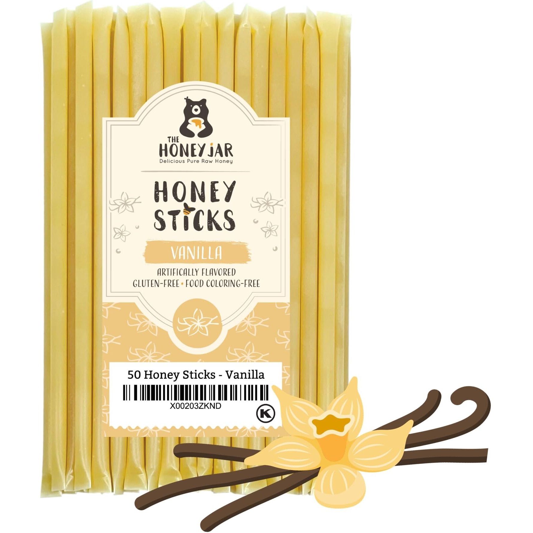 The Honey Jar Vanilla Flavored Honey Sticks - Pure Honey Straws For Tea, Coffee, Or A Healthy Treat - One Teaspoon Of Flavored Honey Per Stick - Made In The Usa With Real Honey - (50 Count)