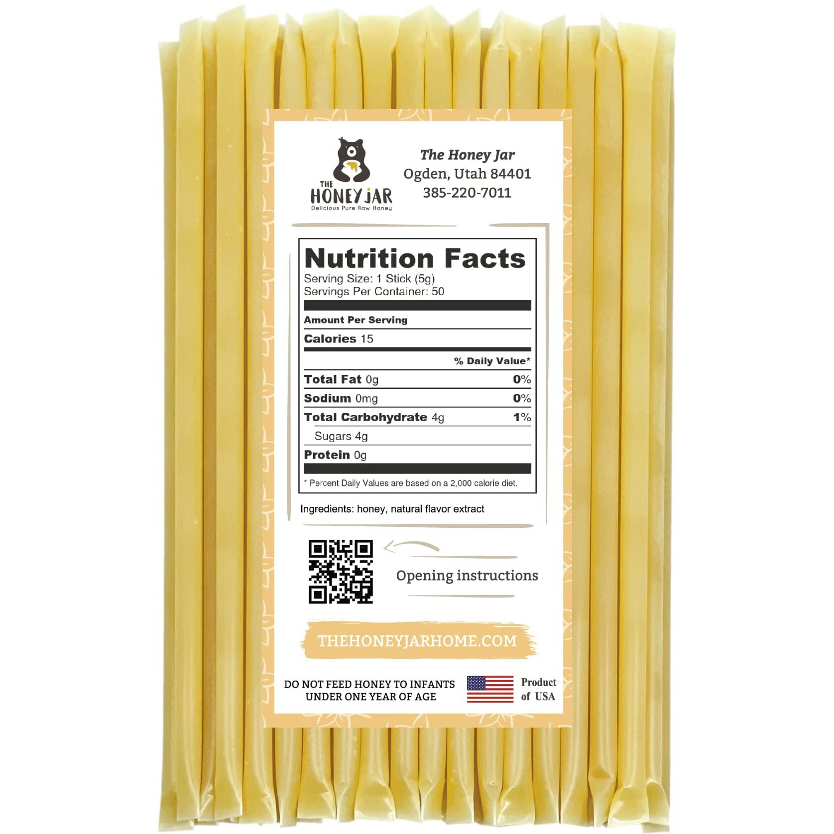 The Honey Jar Vanilla Flavored Honey Sticks - Pure Honey Straws For Tea, Coffee, Or A Healthy Treat - One Teaspoon Of Flavored Honey Per Stick - Made In The Usa With Real Honey - (50 Count)