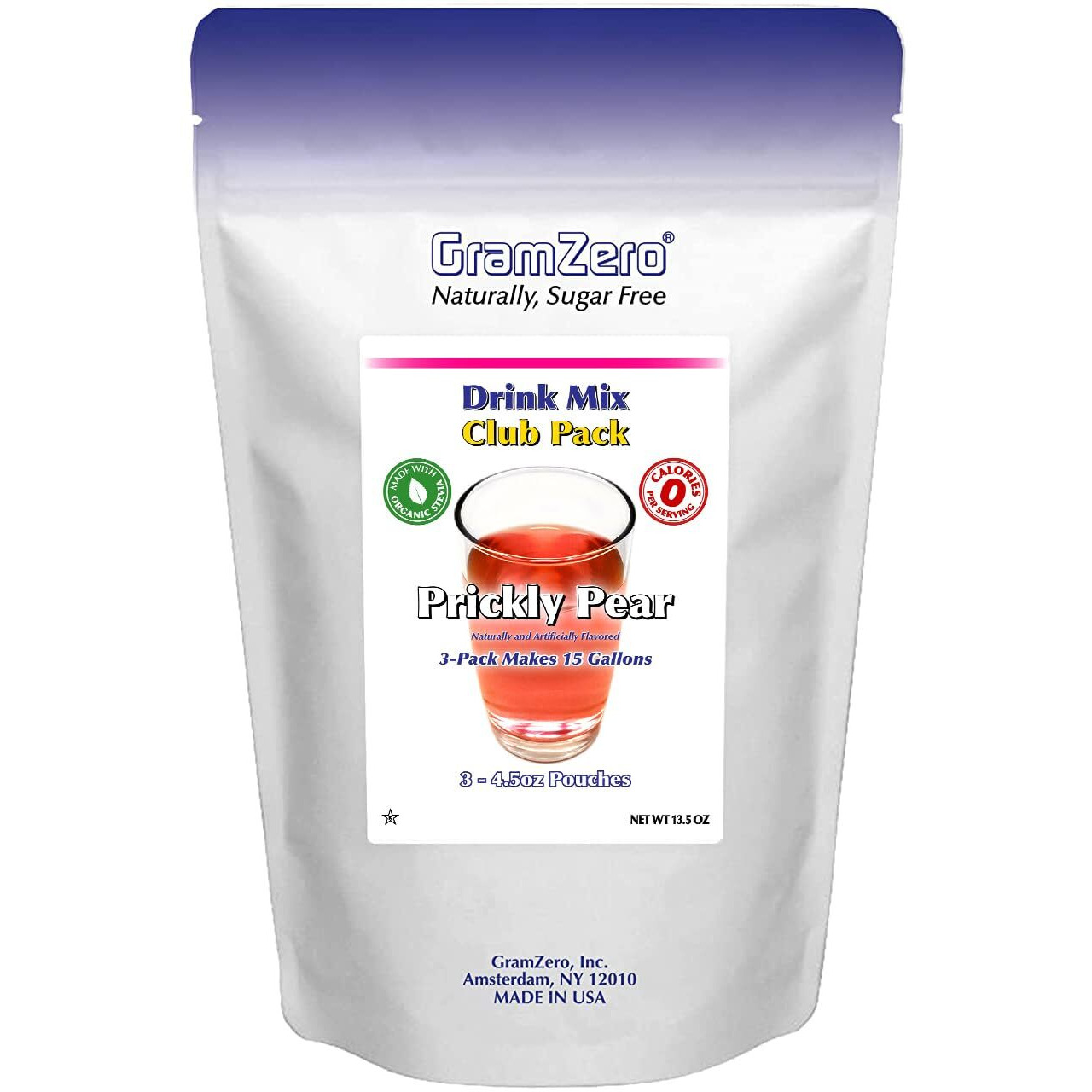 Gramzero Prickly Pear Zero Calorie Sugar Free Drink Mix, Great For Nutrition Club Loaded Tea, Stevia Sweetened