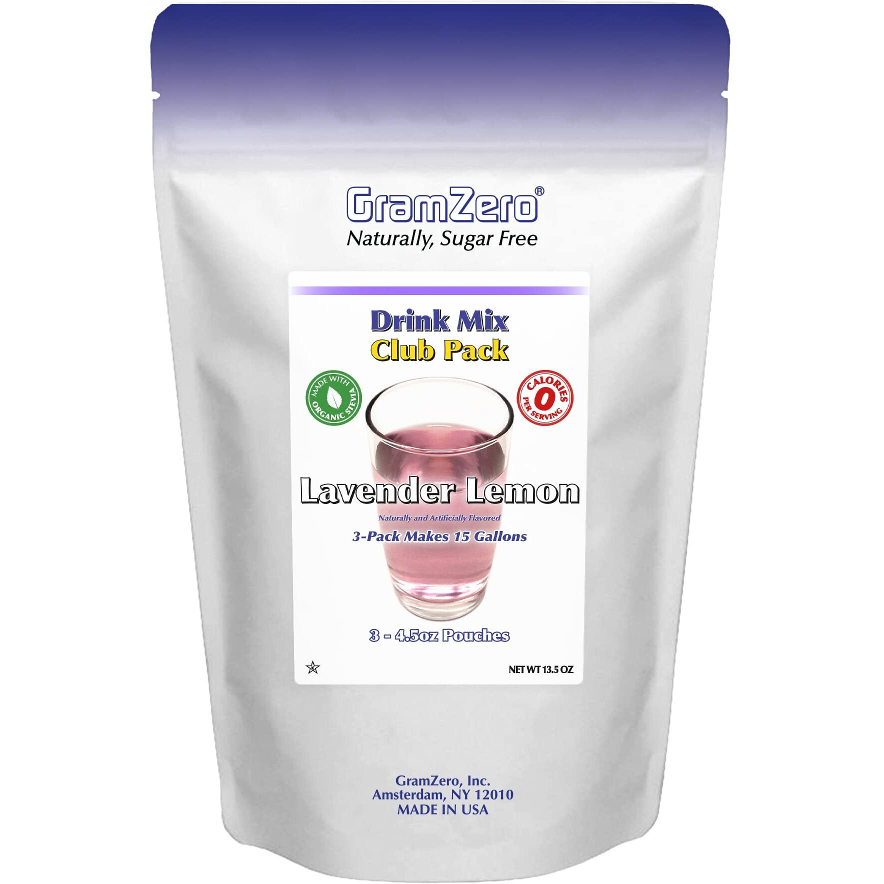 Gramzero Lavender Lemon Zero Calorie Sugar Free Drink Mix, Great For Nutrition Club Loaded Tea, Stevia Sweetened
