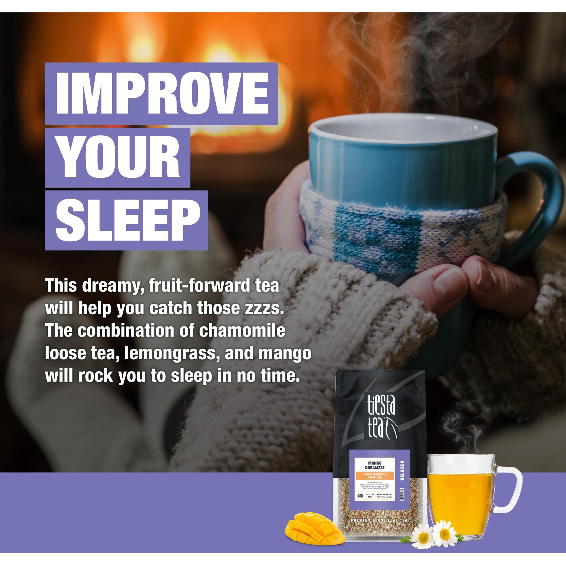 Tiesta Tea - Mango Dreamzzz, Mango Chamomile Herbal Tea, Premium Loose Leaf Tea, Non Caffeinated Tea, 200 Cups - 12Oz Resealable Bulk Pouch