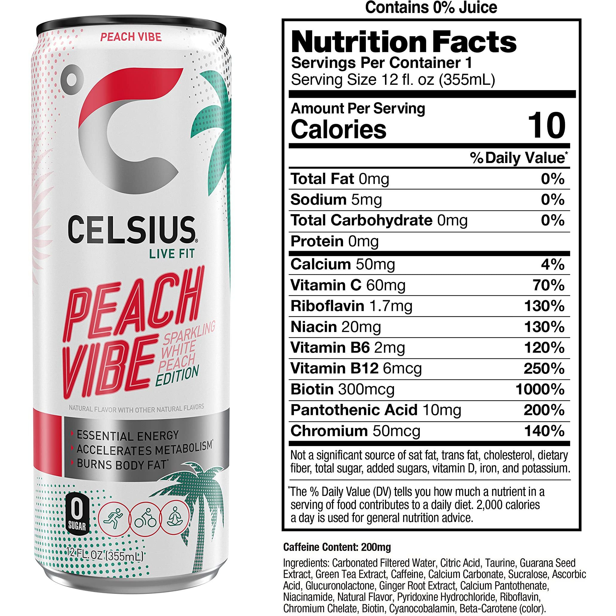 Celsius Sparkling Peach Vibe, Functional Essential Energy Drink, 12 Fl Oz (Pack Of 24) Visit The Celsius Store