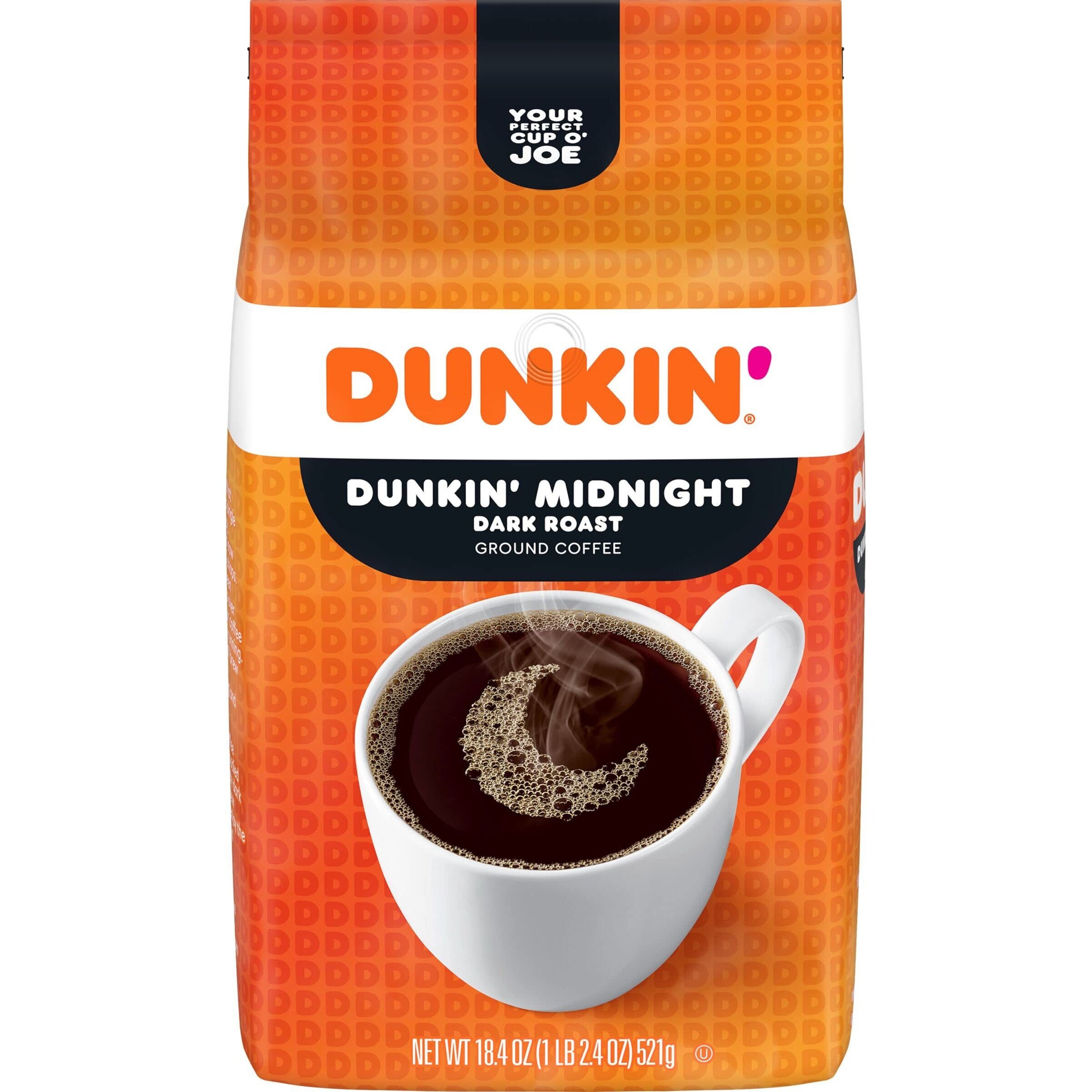 Dunkin Midnight Dark Roast Ground Coffee, 18.4 Ounce Bag (Pack Of 6)