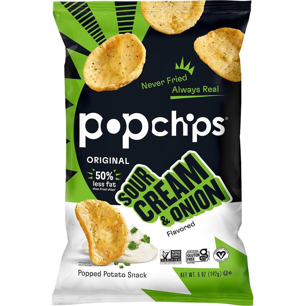 Popchips Potato Chips, Sour Cream &Amp Onion, 4Ct 5.0Oz Share Bags, Low-Calorie And Gluten Free, Salty Snacks For Adults And Children, Kosher Snack, 130 Calories Per Serving