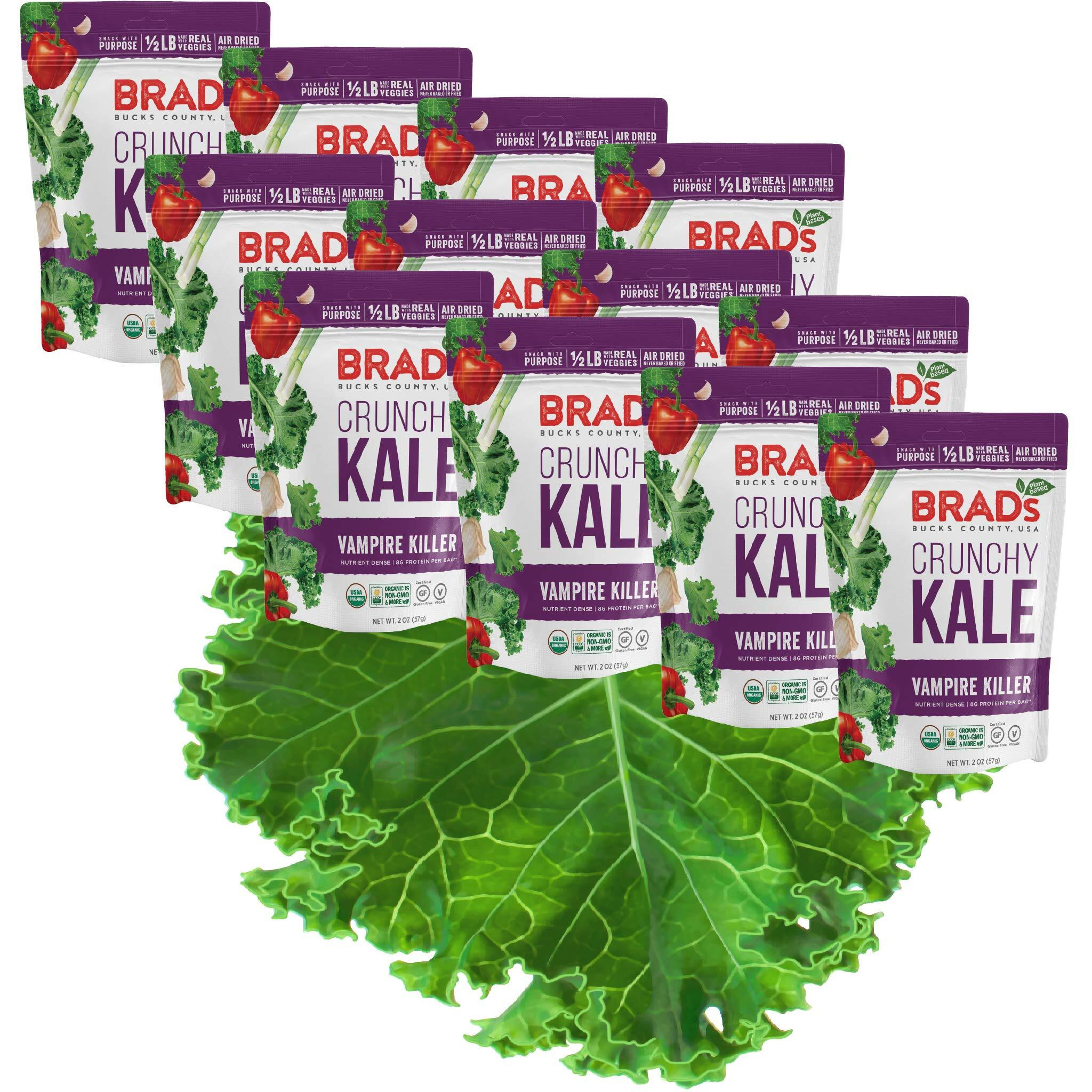 Brad's Plant Based Organic Crunchy Kale, Vampire Killer, 12 Bags, 24 Servings Total