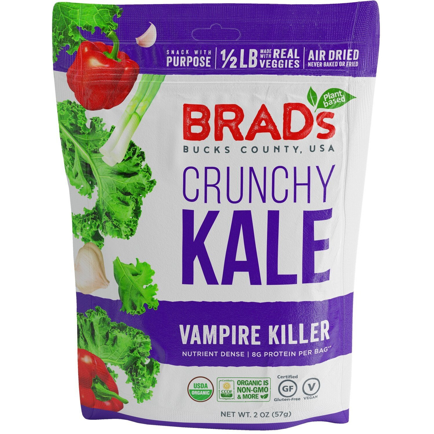 Brad's Plant Based Organic Crunchy Kale, Vampire Killer, 12 Bags, 24 Servings Total