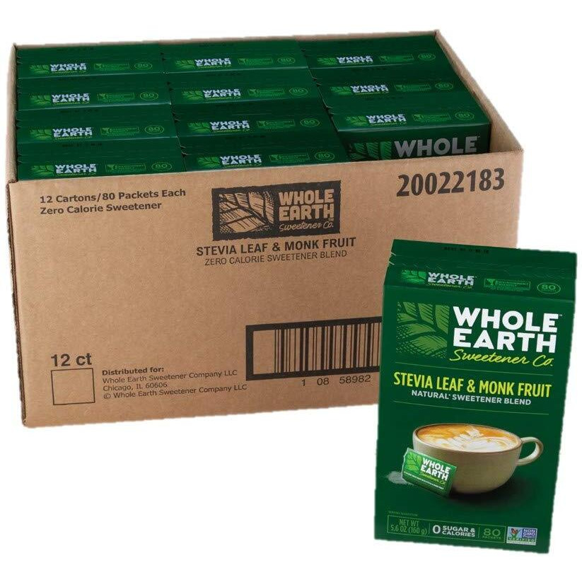 Whole Earth Sweetener Co. Stevia & Monk Fruit Sweetener, Erythritol Sweetener, Stevia Packets, Sugar Substitute, Natural Sweetener, 80 Count (Pack Of 12), Packaging May Vary