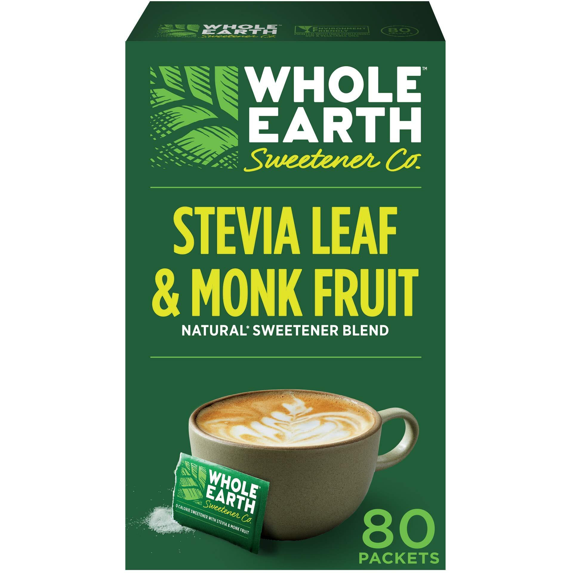 Whole Earth Sweetener Co. Stevia & Monk Fruit Sweetener, Erythritol Sweetener, Stevia Packets, Sugar Substitute, Natural Sweetener, 80 Count (Pack Of 12), Packaging May Vary