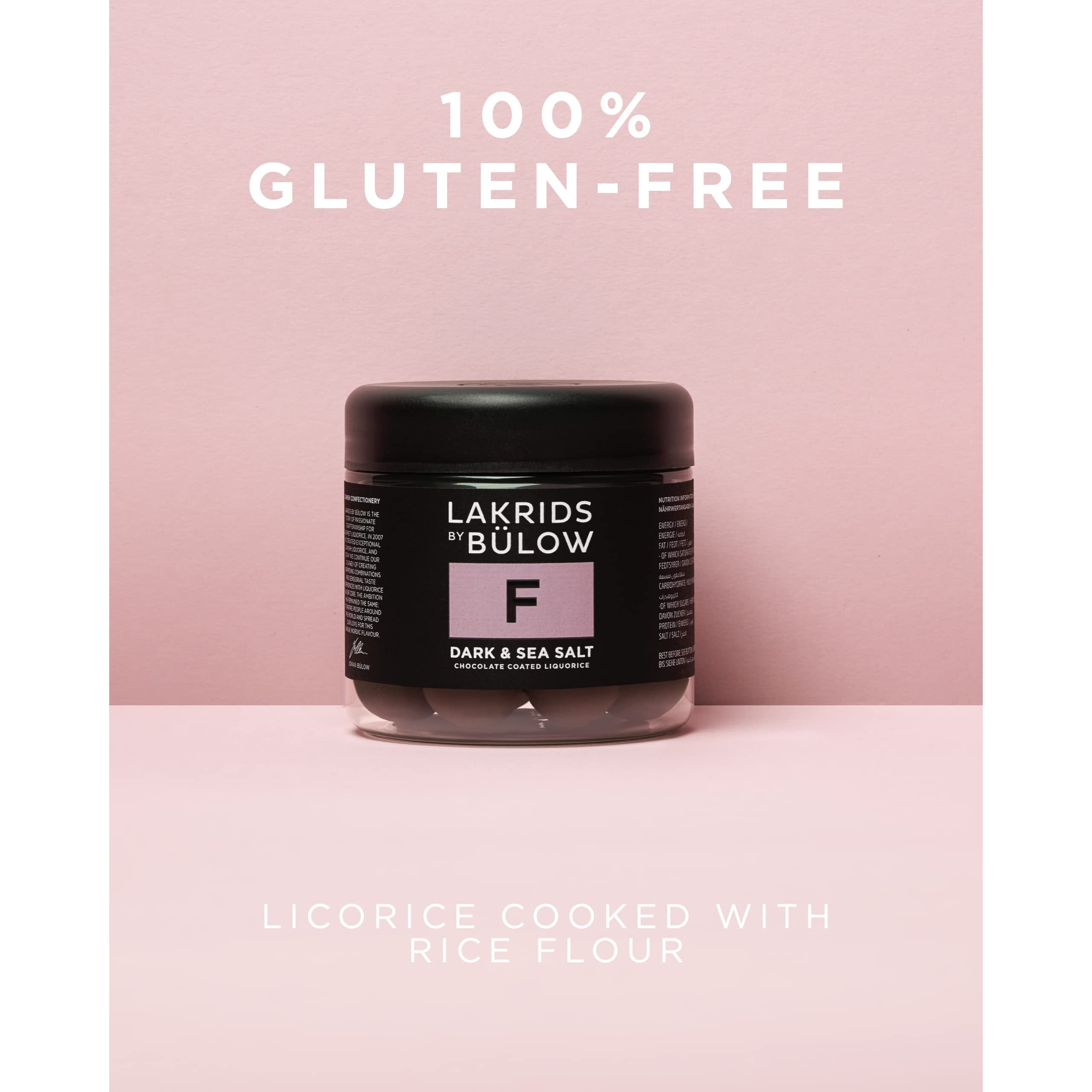 Lakrids By Blow - F - Dark & Sea Salt - 4.4 Oz - Chocolate Coated Gourmet Licorice - Authentic Scandinavian Candy Produced In Denmark