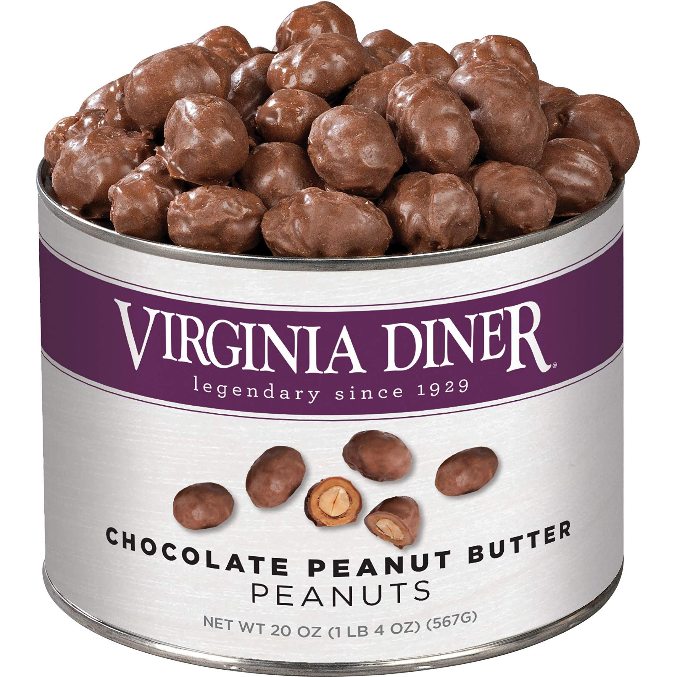 Virginia Diner - Gourmet Natural Extra Large Chocolate Peanut Butter Covered Virginia Peanuts, 20 Ounce Tin